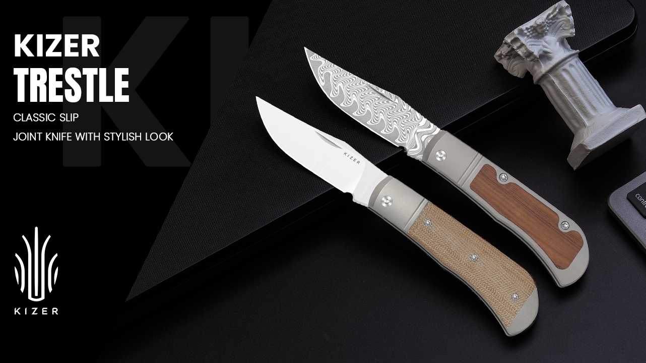 Kizer Trestle EDC Pocket Knife, Slip Joint, Nail Nick Opener