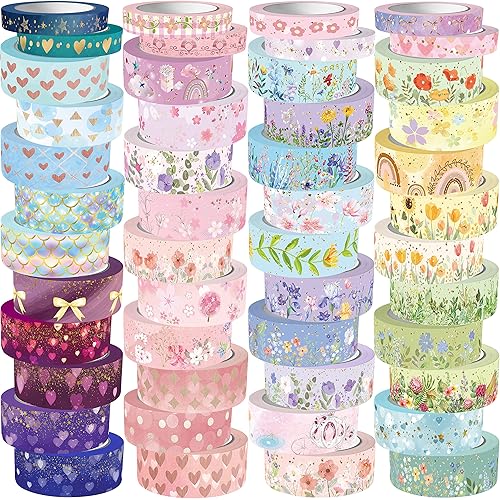 50 Rolls Washi Tape Set, Gold Foil Flower Decorative Adhesive Tape for Scrapbook,Journaling,Scrapbooking Supplies.