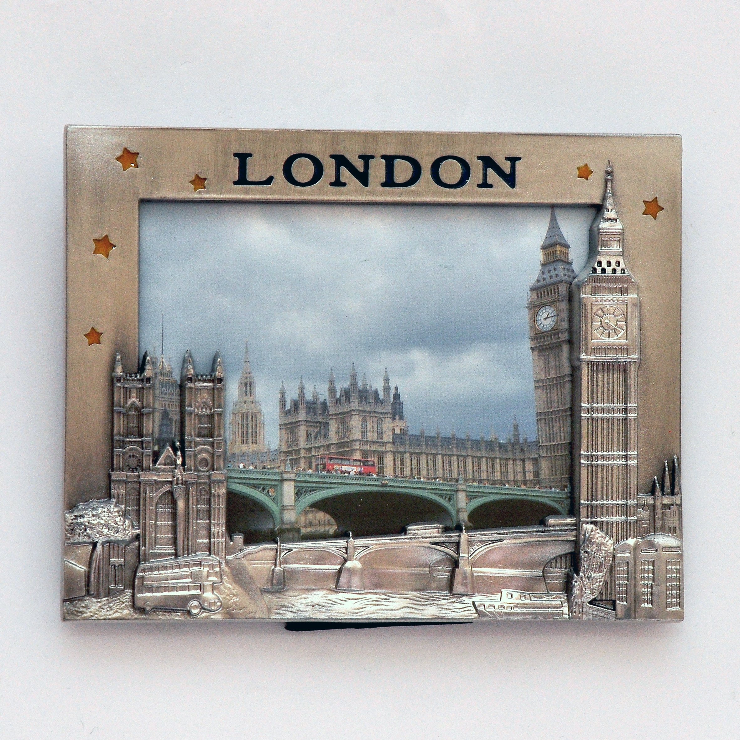 I Love London Photo Frame - Metal Photo Frame - London Souvenir Photo Frame - London Icons Metal Photo Frame - Big Ben, London Bridge, London Bus & Telephone Booth Photoframe