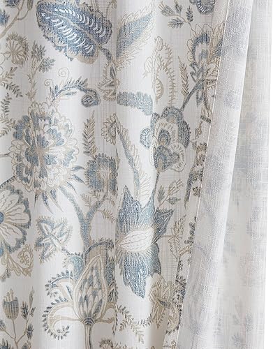 Miniatura 3 de Kayne Studio - Cortinas de lino semitraslúcidas con textura, estampado botánico jacobeo, para sala, filtran la luz, con dobladillo y pestañas