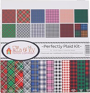Ella & Viv by Reminisce EAV-928 Ella & Viv Perfectly Plaid Scrapbook Collection Kit Ella & Viv Perfectly Plaid Scrapbook Kit, 12x12 inches