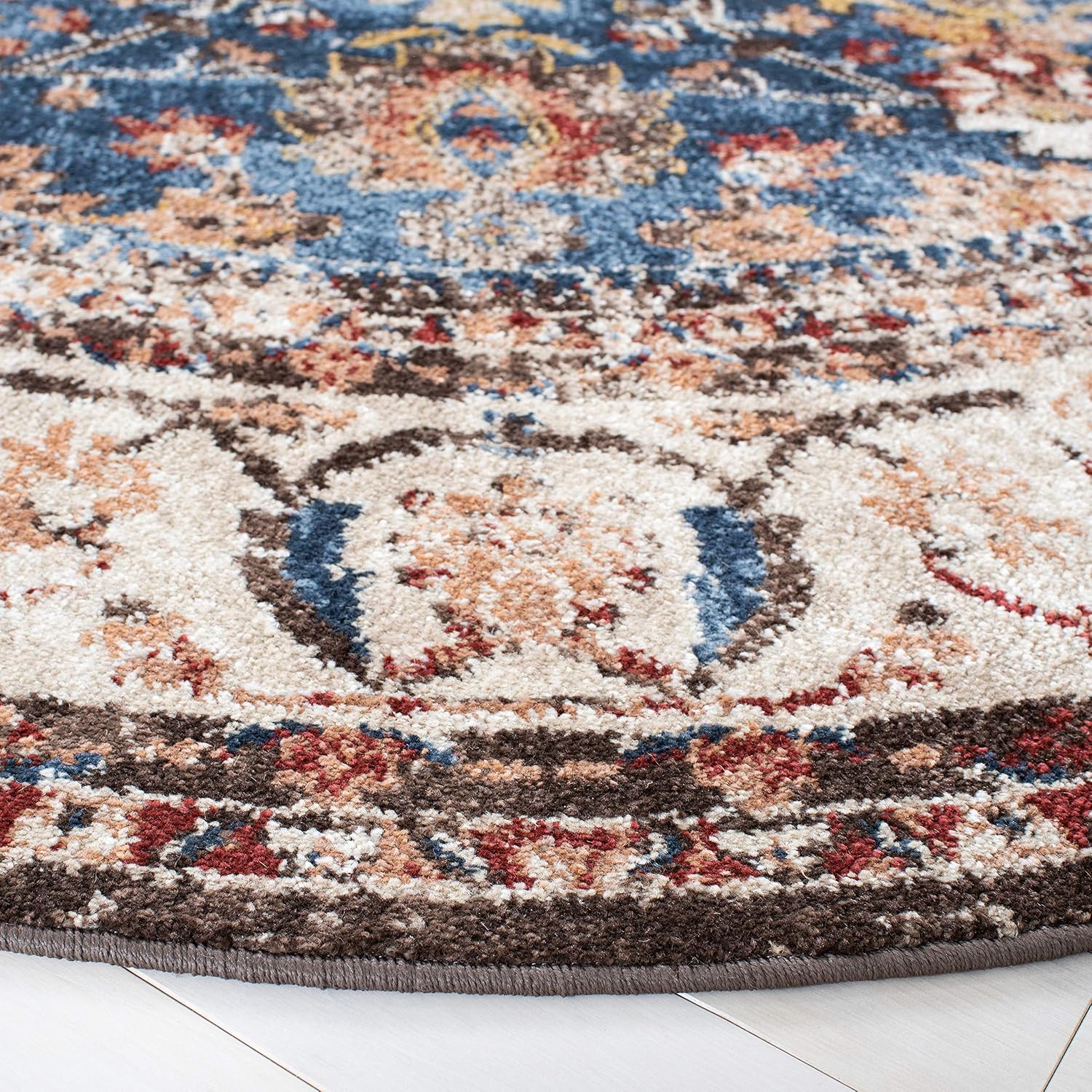 SAFAVIEH Bijar Collection Area Rug - 6'7" Round, Royal & Ivory, Traditional Oriental Distressed Design, Non-Shedding & Easy Care, Ideal for High Traffic Areas in Living Room, Bedroom (BIJ650B)
