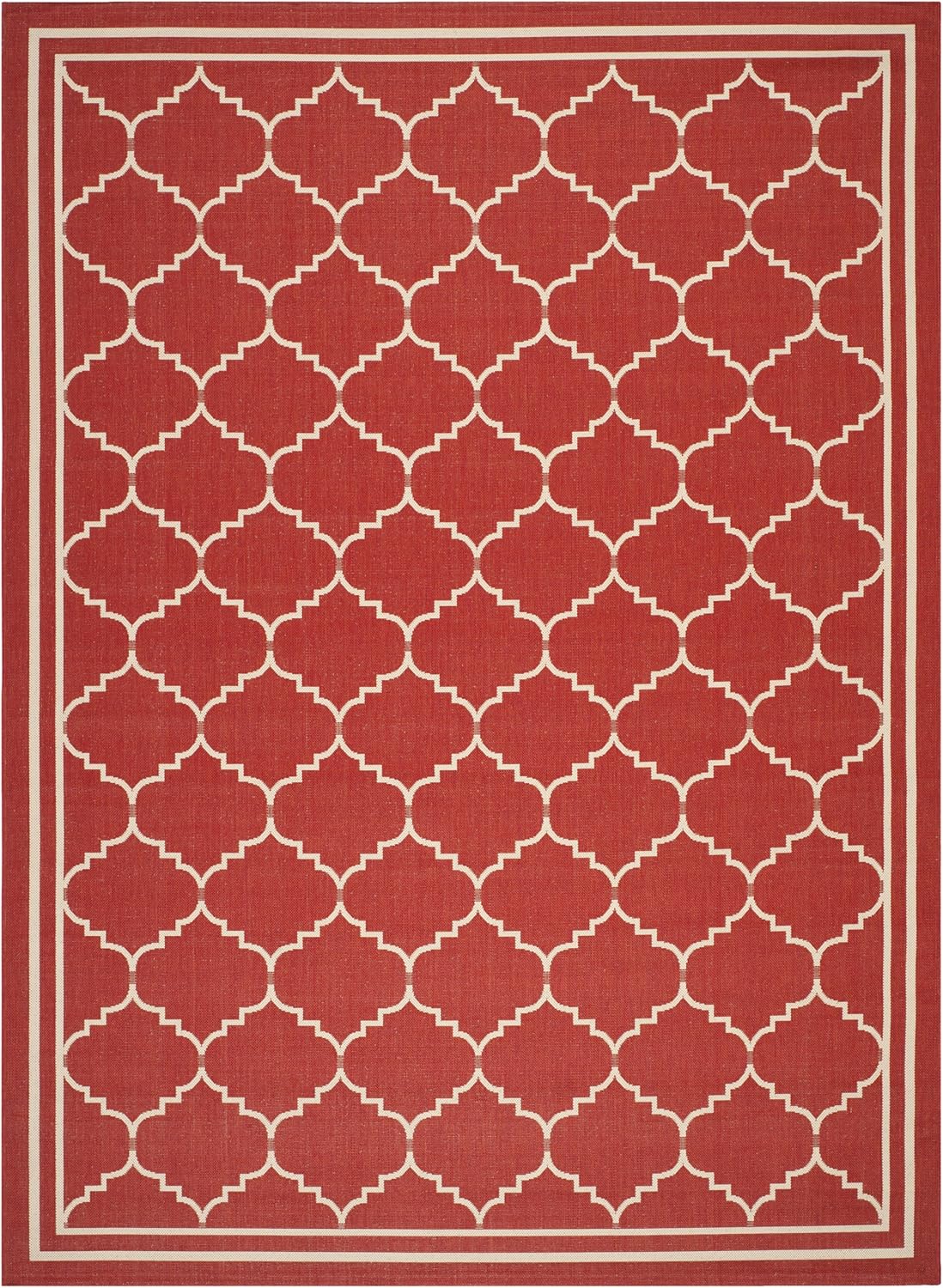 Courtyard 9' x 12' Red and Beige Synthetic Indoor/Outdoor Rug
