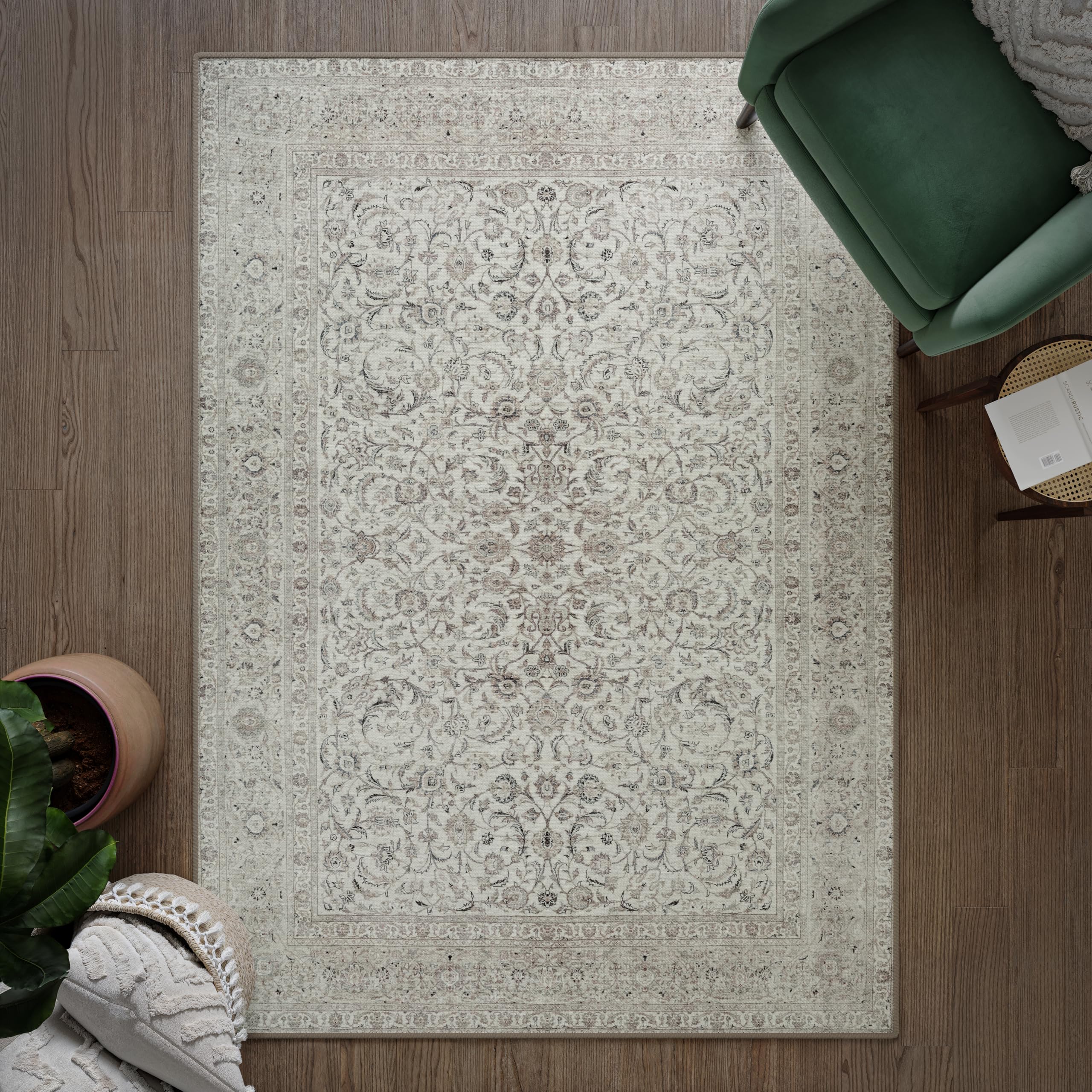 Sponsored Ad – Machine Washable Rug, 152x213cm, 75% Recycled Cotton, Short Pile, Non-Slip Backing, Non-Shedding, Suitable for Living Room, Bedroom, Kitchen, Hallway, Office, Ashen Cream