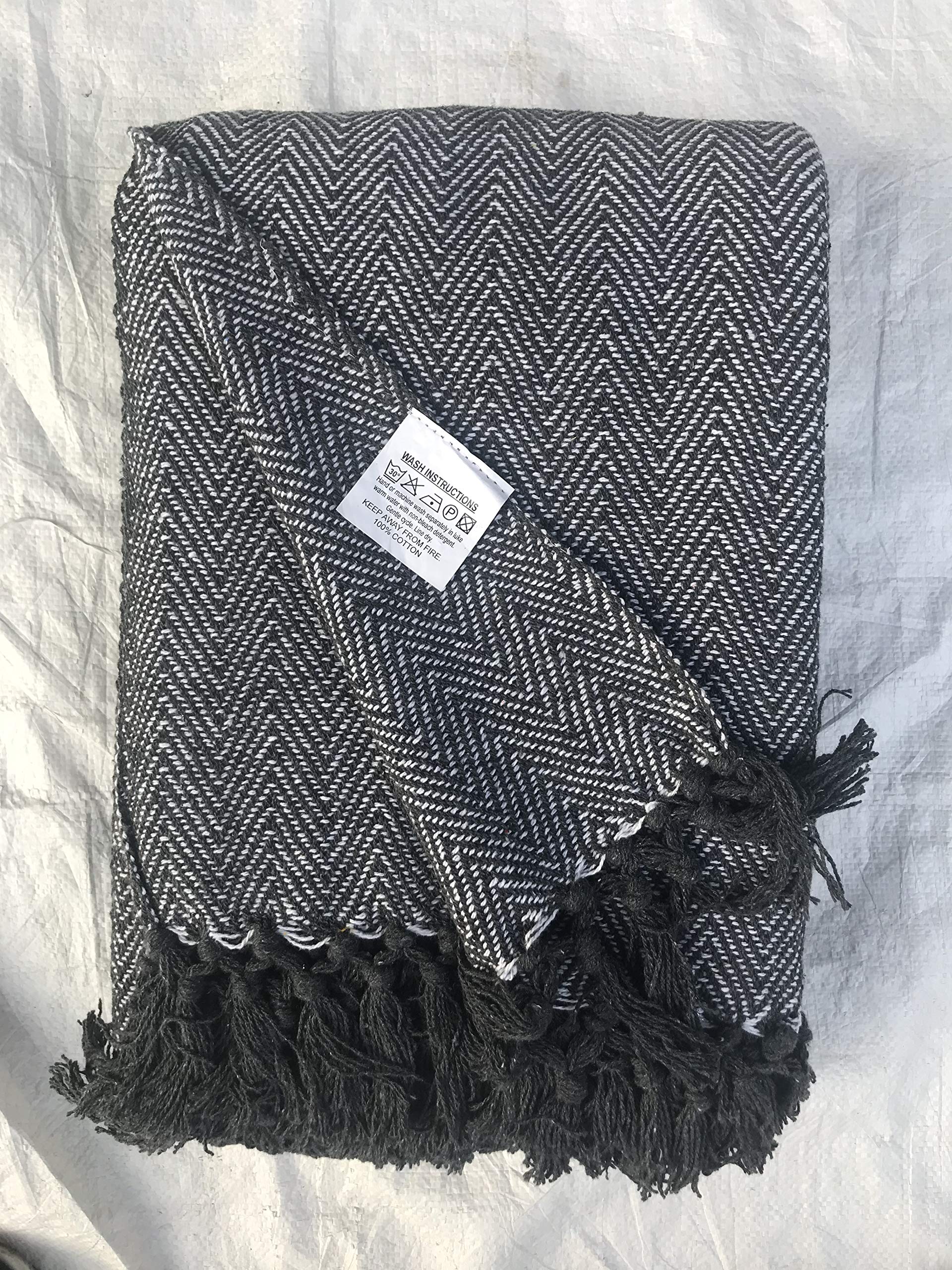 About Home Grey / White Herringbone Cotton Blanket Throw, Settee Cover (Grey/White, 70"X100")