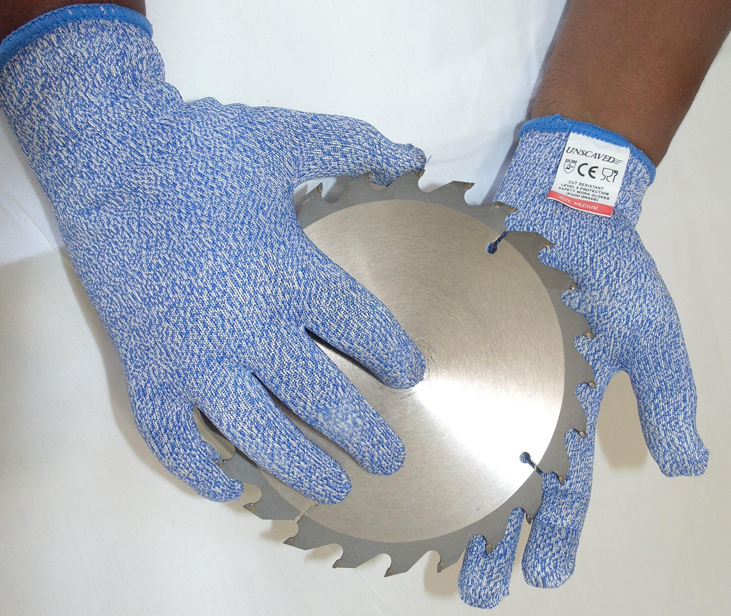 UNSCAVED Cut Resistant Safety Gloves. Level 5 Protection from Sharp Knives, Blades. Professional Kitchen Food Grade. Seamless, Knitted, HPPE Fiber, 4X Stronger than leather. CE certified EN388. Medium