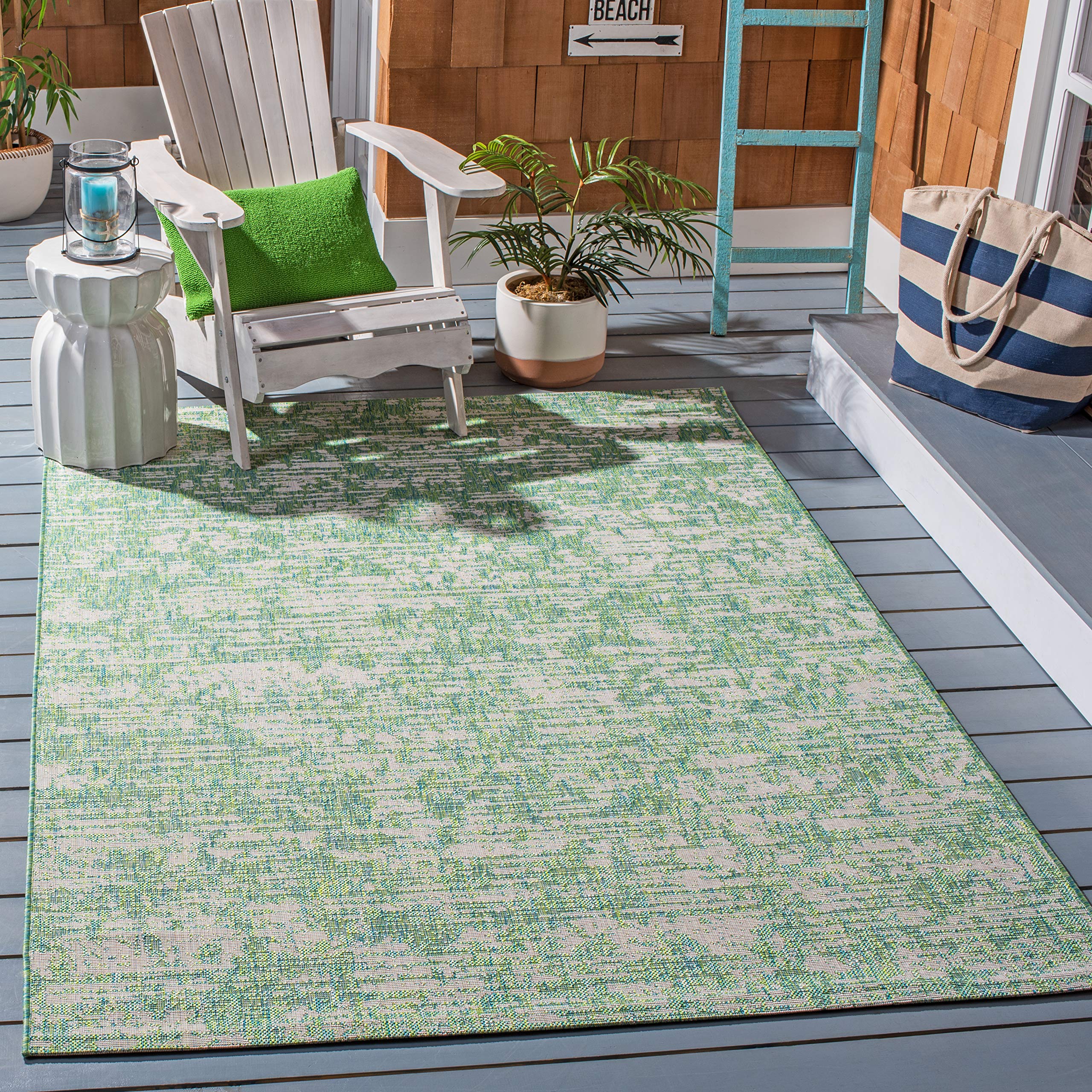 SAFAVIEH Courtyard Collection 8' x 10' Green Blue/Ivory CY8452 Indoor/ Outdoor Waterproof Easy Cleaning Patio Backyard Mudroom Area Rug