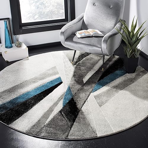 Vista 11 de SAFAVIEH Hollywood Collection - Alfombra de pasillo, 2 pies 3 pulgadas x 12 pies, color gris y verde azulado, diseño moderno de mediados de siglo