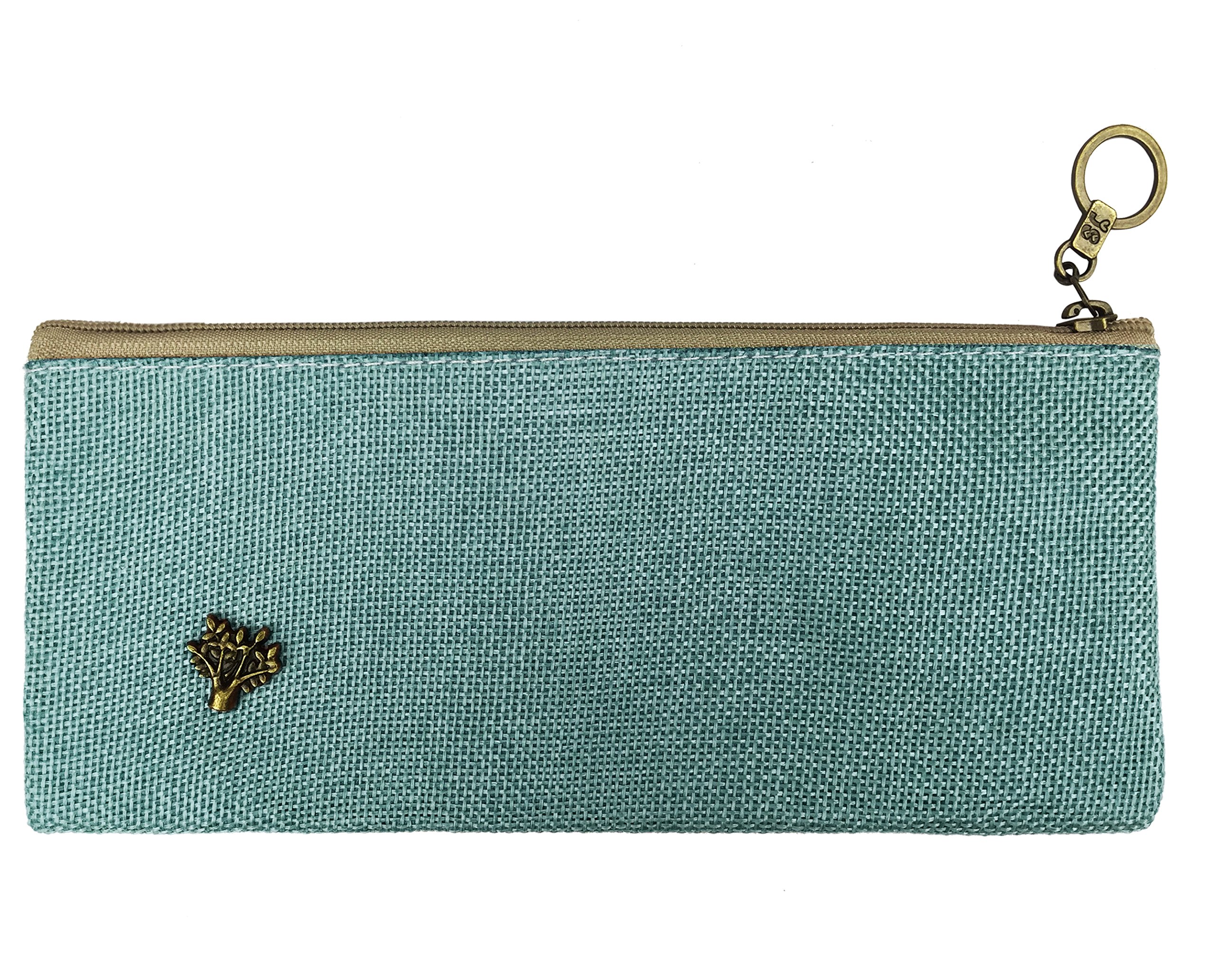 Emartbuy Minimalist Jute Texture Pencil Case – Eco Fabric Multipurpose Zipper Organizer for Stationery, Makeup & Gifting - Blue