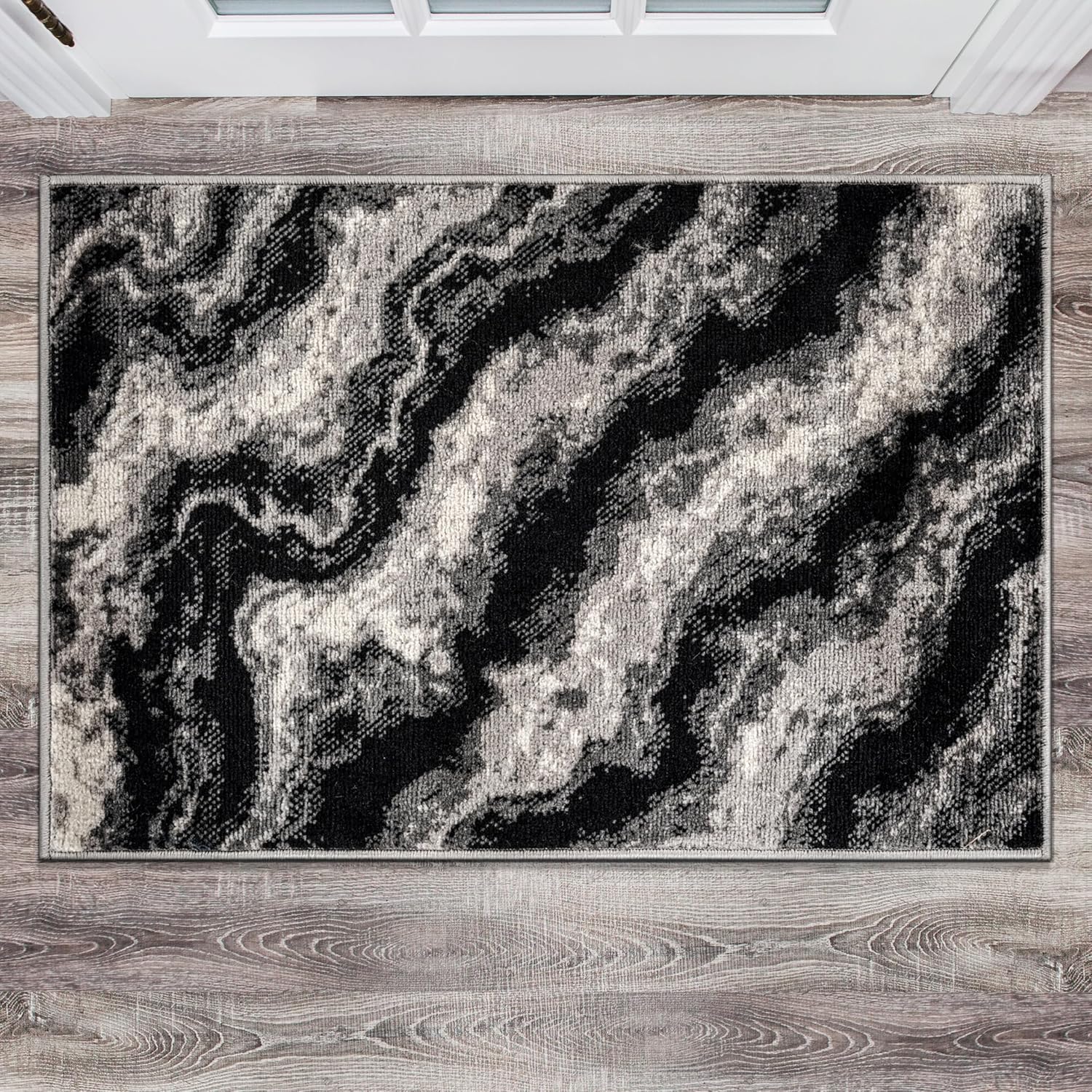 Rugshop Modern Contrast Indoor Area Rug for Entryway,Kitchen,Doormat Low Pile Rug with Jute Backing 2' x 3' Black