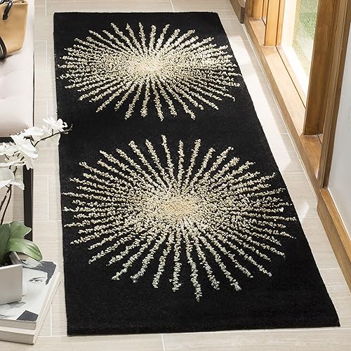 Miniatura 10 de SAFAVIEH Soho Collection SOH655T - Alfombra redonda de viscosa y lana hecha a mano de 4 pies, color marrón/rojo Marrón/Rojo,Beige,