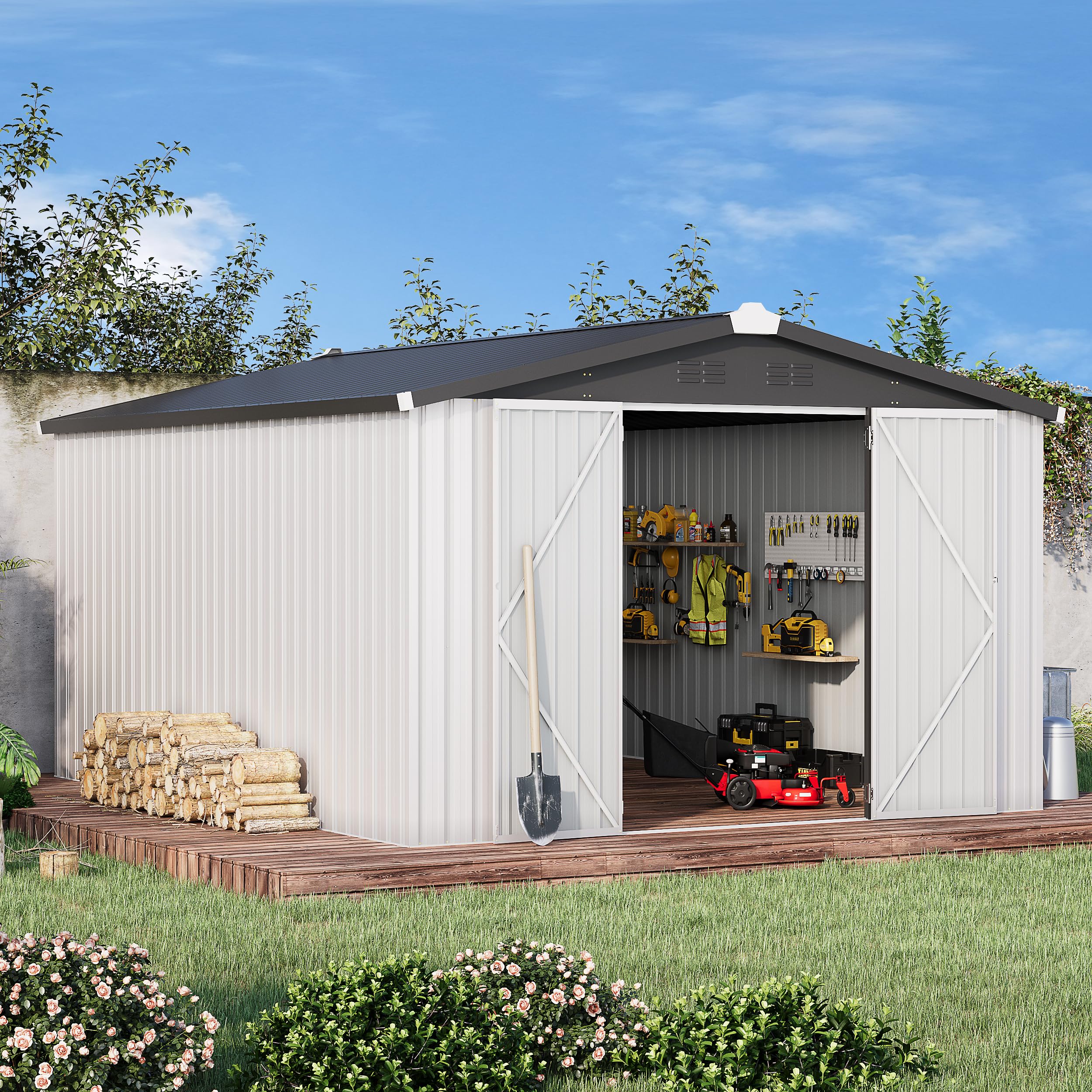 AECOJOY 10x14 Waterproof Metal Shed