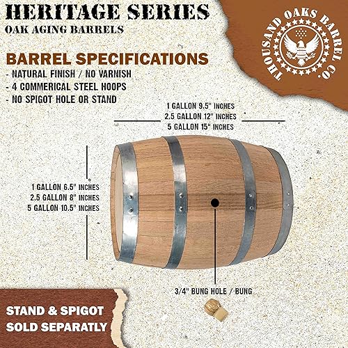 Miniatura 2 de Barril de roble de 5 galones - Barril de vino de madera de whisky (20 litros) - para el cervecero casero, destilador, enólogo - Nuevos barriles de