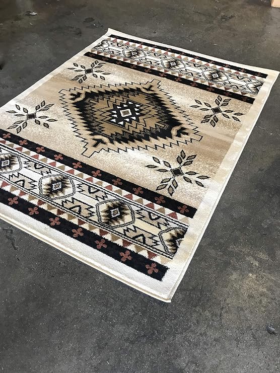 Bellagio Southwest Native American Tribal 256,000 Point Area Rug Ivory Brown Beige Tan Design T9641 (5 Feet 2 Inch X 7 Feet 3 Inch)