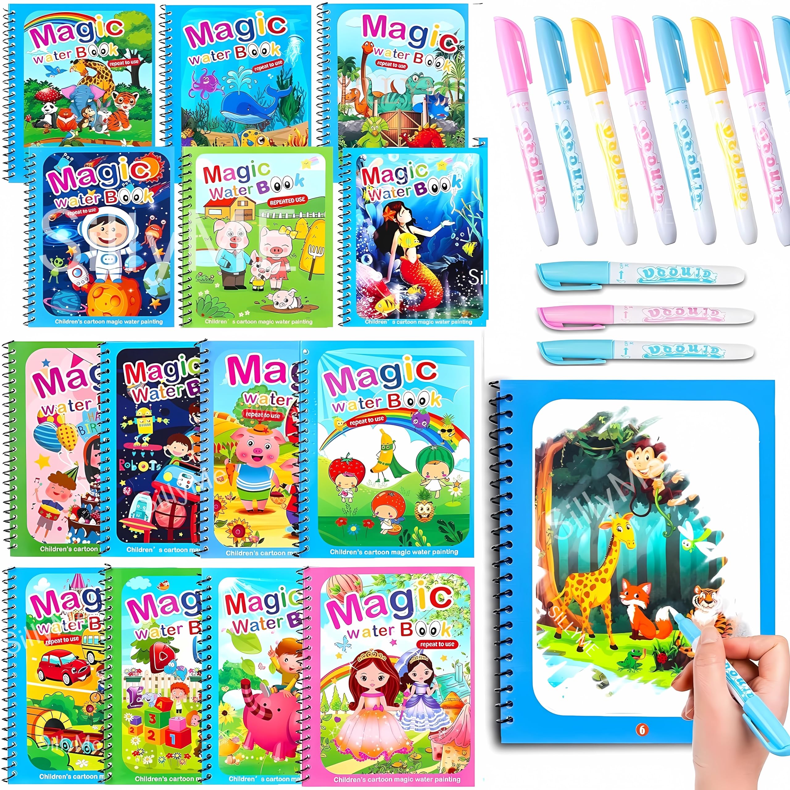 2 Pcs Reusable Magic Book For Kids - Quick Dry - Coloring Drawing Book - Magic Water Book Painting For Kids With Water Pen, Multi