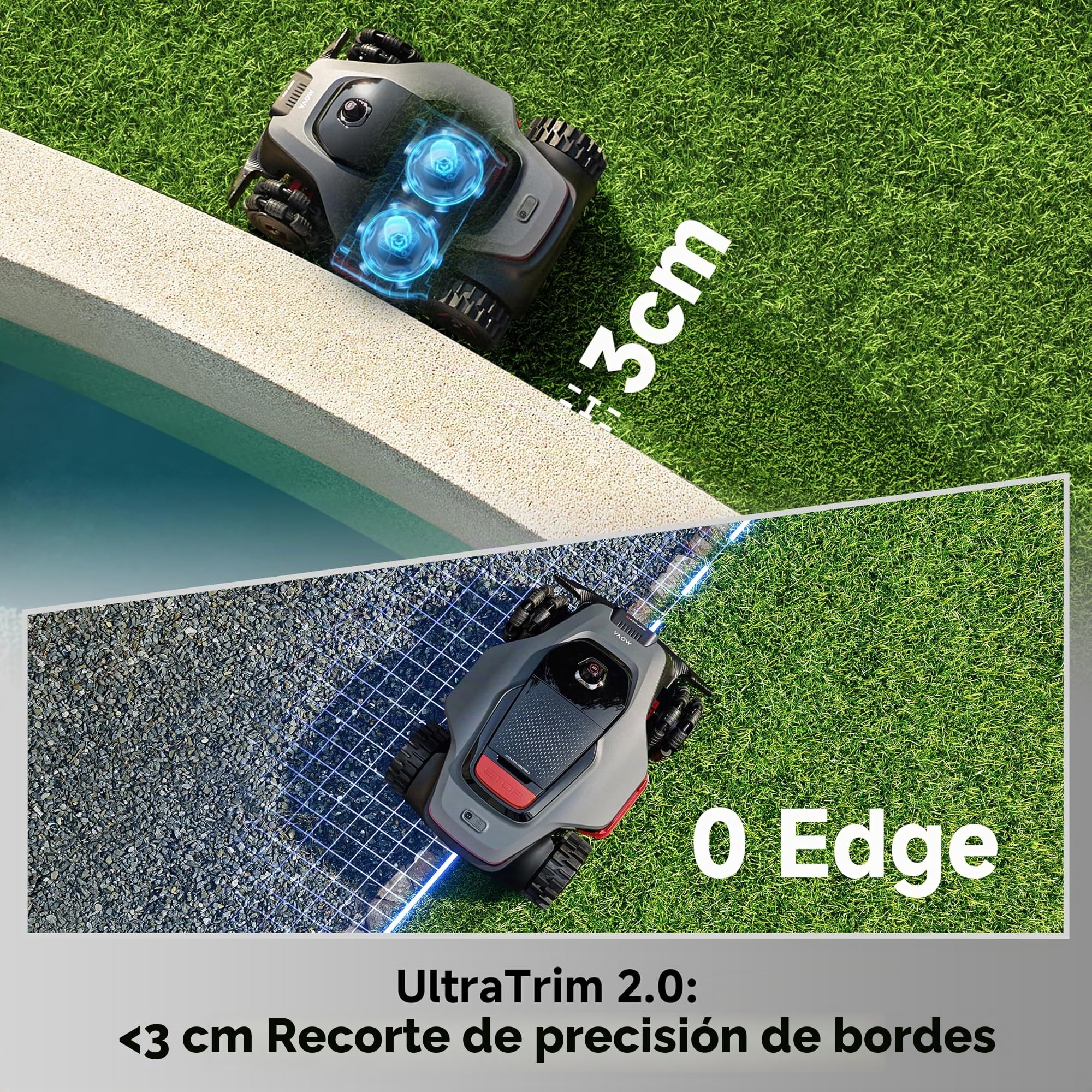 MOVA LiDAX Ultra 2000 AWD, Robot cortacésped, sin RTK, mapeo automático asistido por IA, LiDAR 3D de 360° y visión Dual con IA, AWD a 36 V para cuestas del 80%, 2 Discos (6 Cuchillas Cada uno)