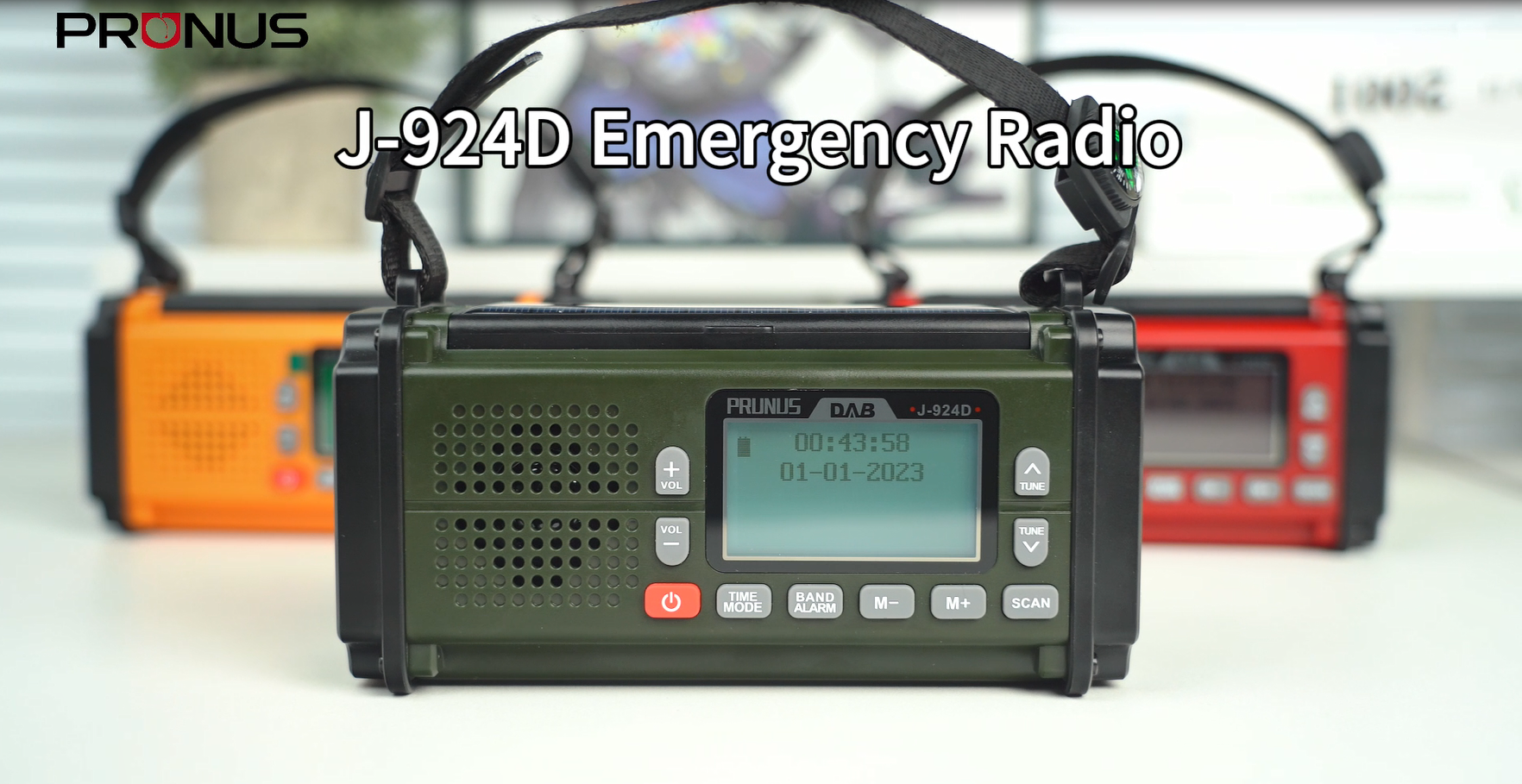 Radio Portable, PRUNUS J-924 Solaire Dynamo 10000mAh, Radio Survie avec Piles et Manivelle, Panneau Solaire, Réveil, Chargeur USB-C, Lampe de Poche et Lecture, Alarme SOS d'urgence
