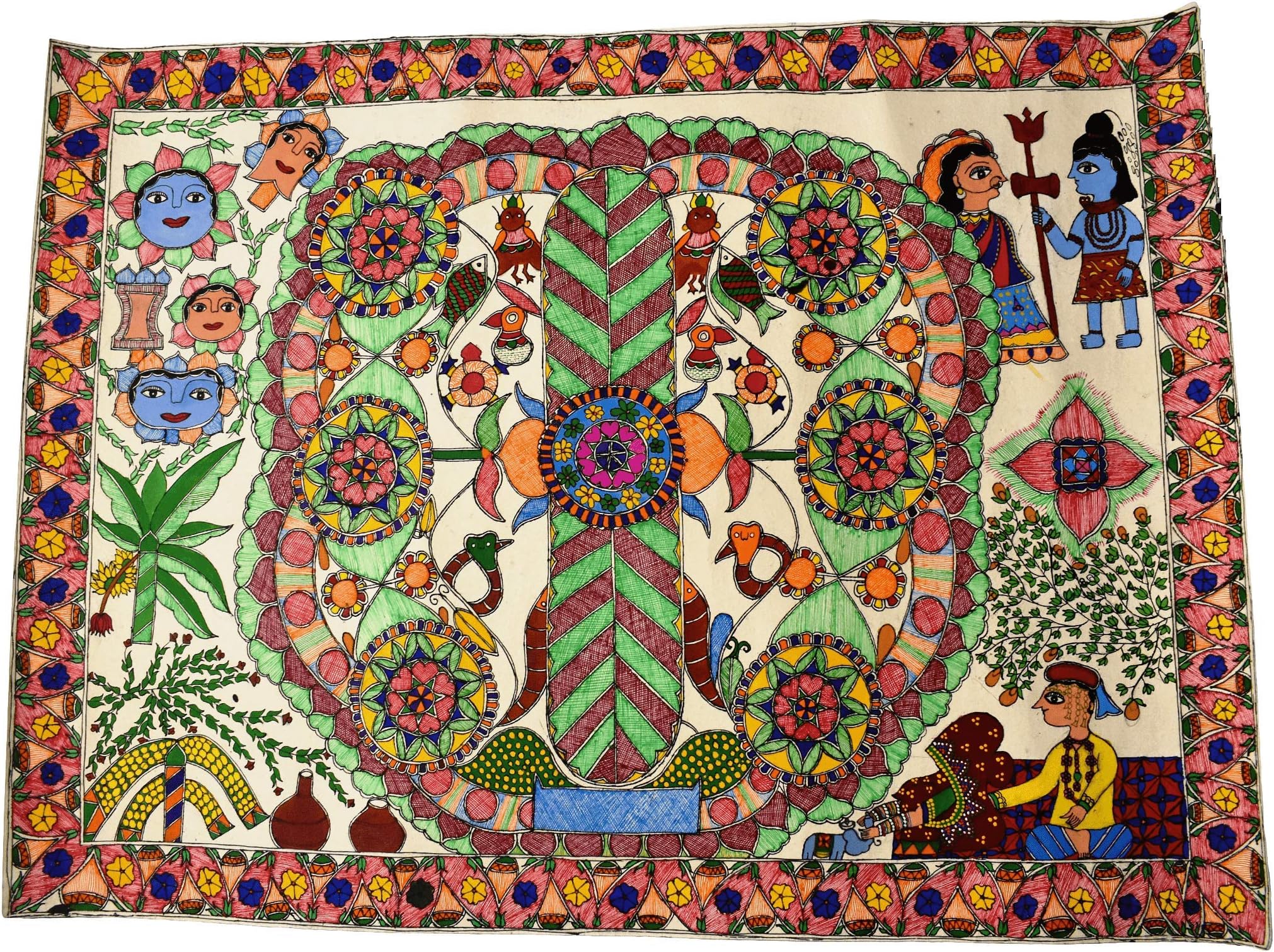 - Mithila Painting/Madhubani Painting Of Kohbar (27.5X22.5 Inch) Multicolour Fully Handmade