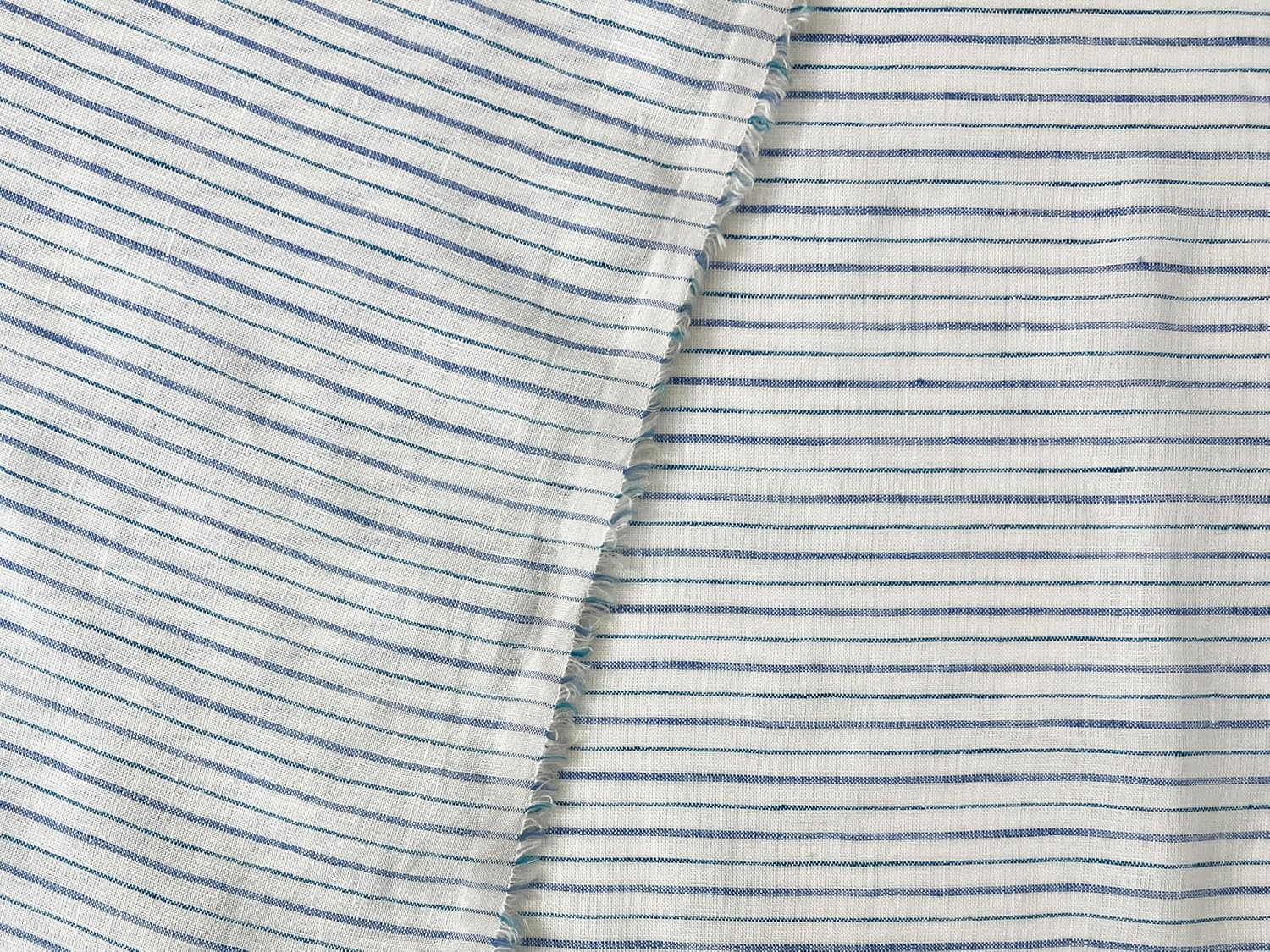 100% Linen Fabric – Lightweight Prewashed – Horizontal Stripe Patterns – Precut Style – Soft & Breathable – 52” Width – by The Linen Lab (Blue, 1 Yard pre Cut)