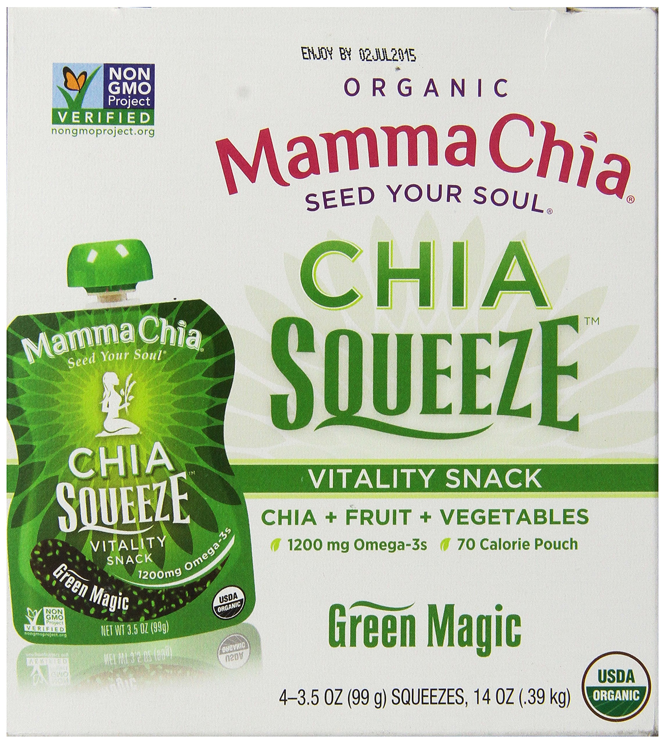 Organic Vitality Squeeze Snack, Green Magic, USDA Organic, Non-GMO, Vegan, Gluten Free, and Kosher. Fruit and Vegetables with only 70 Calories. 3.5 Ounce (Pack of 4)