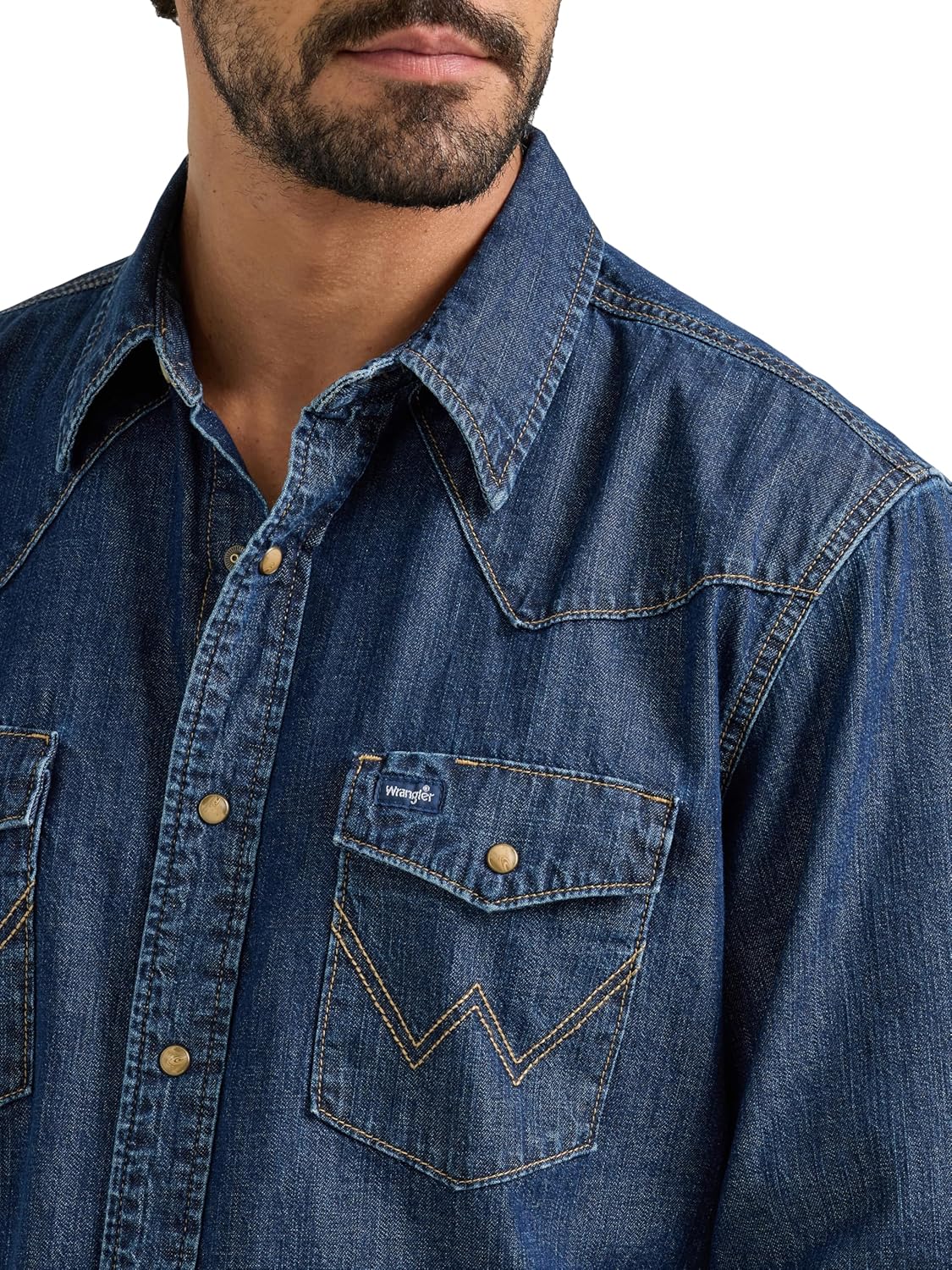 Wrangler Men's Denim Light Wash Long Sleeve Snap Shirt - Image 3