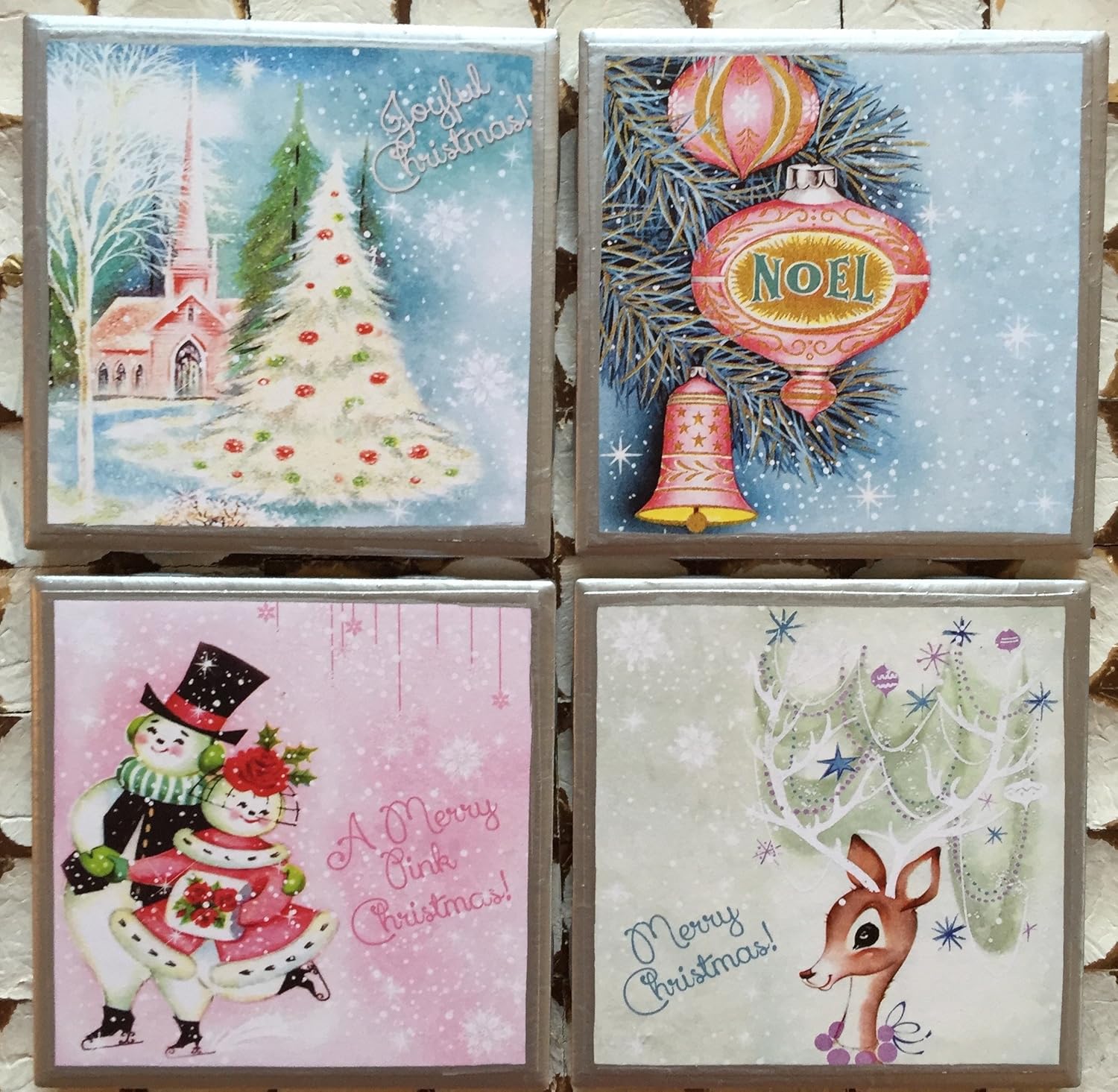 Coasters! Vintage Christmas coasters with silver trim