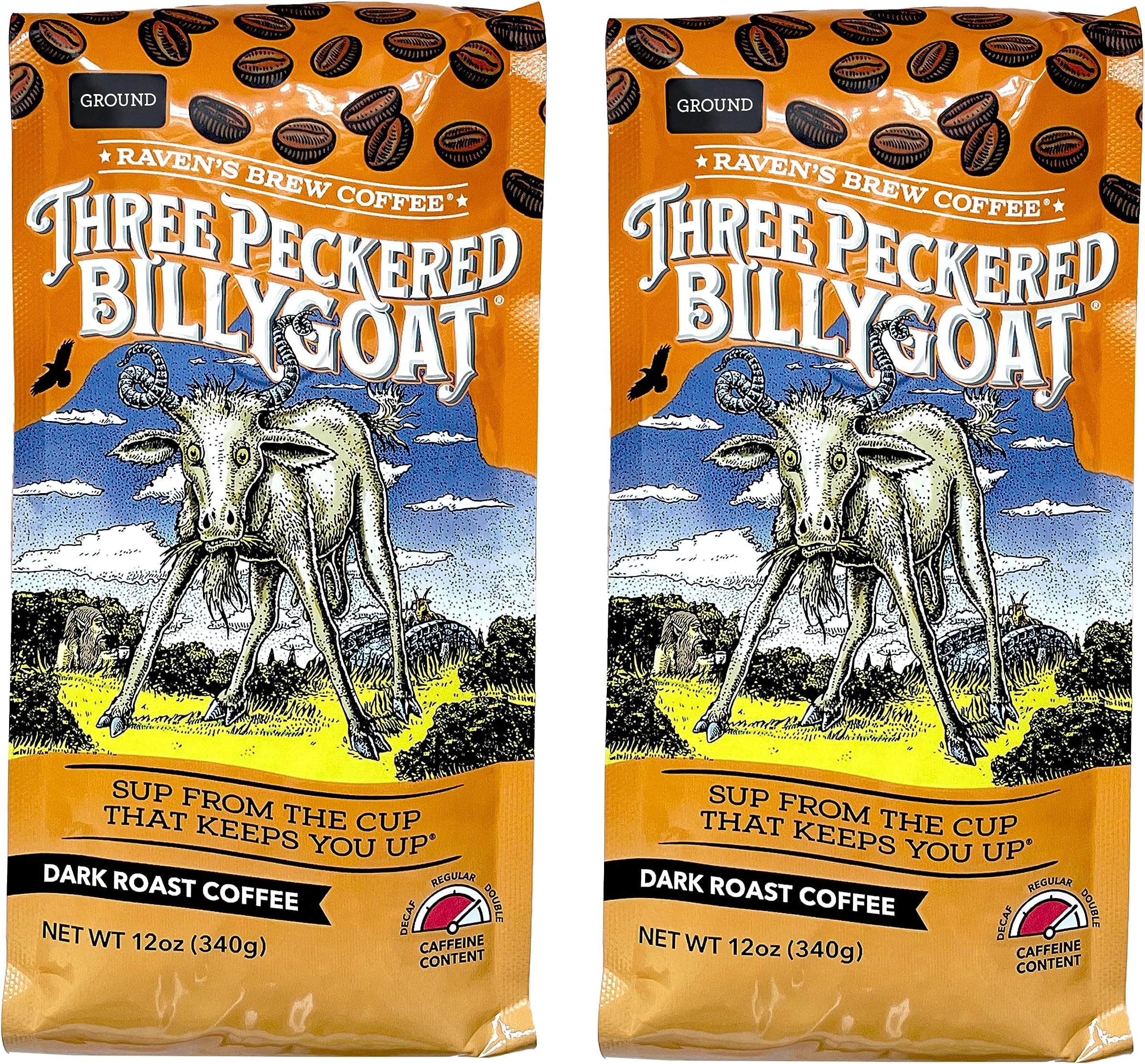 High Caffeine Coffee Dark Roast Ground - Three Peckered Billy Goat 2-pack of 12oz