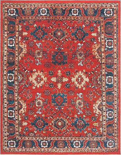 Miniatura 3 de SAFAVIEH Vintage Hamadan Collection - Alfombra de área de 8 x 10 pies, naranja y azul, diseño oriental tradicional persa, no desprende pelusa y de