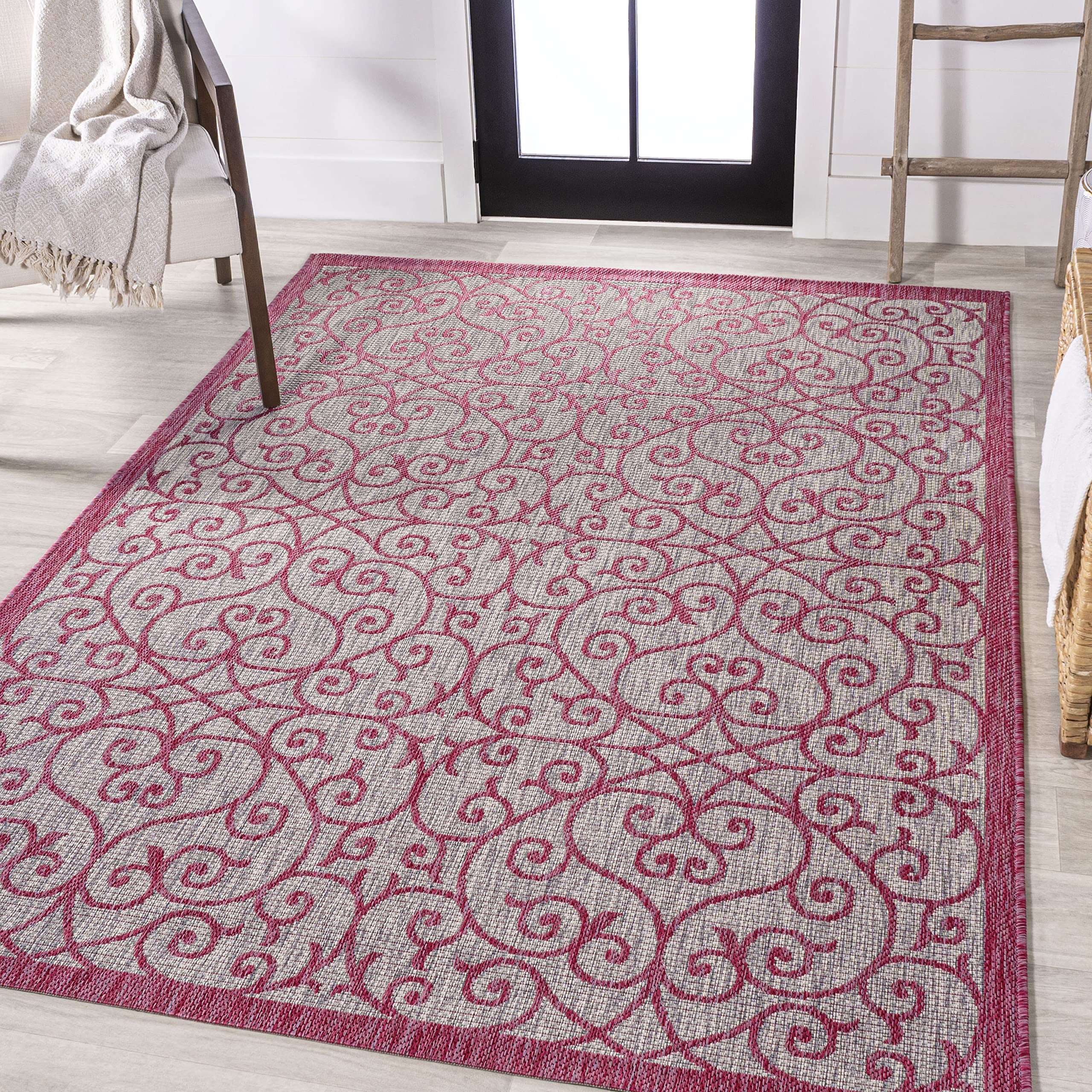 Eyely BMS107I-3 Santa Monica Madrid Vintage Filigree Textured Weave Indoor/Outdoor Area Rug Classic, Bedroom, Kitchen, Backyard, Patio, Easy-Cleaning,