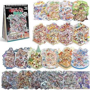 Scene Sticker 20 Sets of DIY 3D House Scenes Cute Cartoon Stickers Kit for Kids & Adults Fun Sticker Therapy Activity for Stress Relief, Crafts & Gifts Black - 20 Set