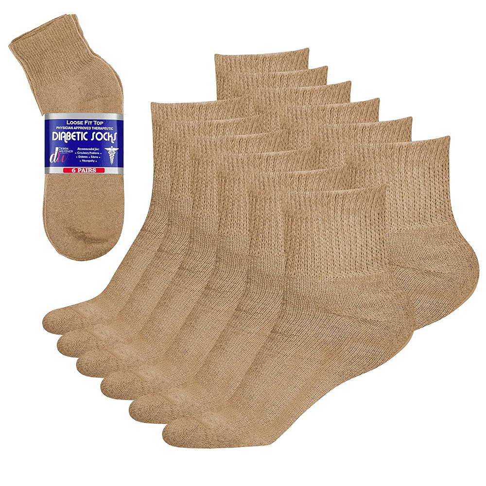Debra Weitzner Diabetic Ankle Socks Mens Womens Non-binding Socks Loose Fit Beige 6 Pairs