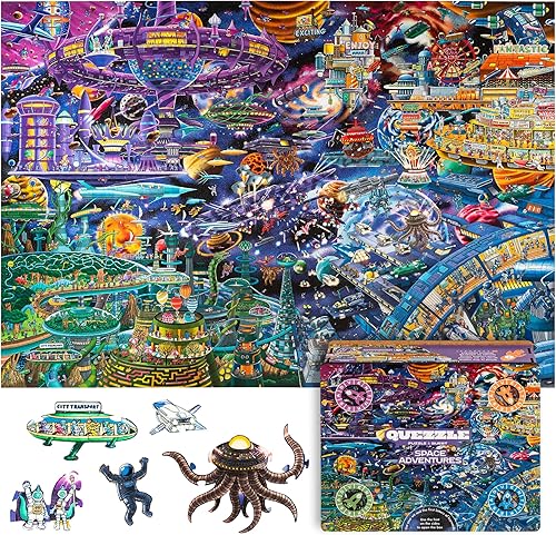 UNIDRAGON Rompecabezas de madera con diseño original + IC4, juego de mesa de rompecabezas, aventuras espaciales Quezzle, paquete completo, 1000