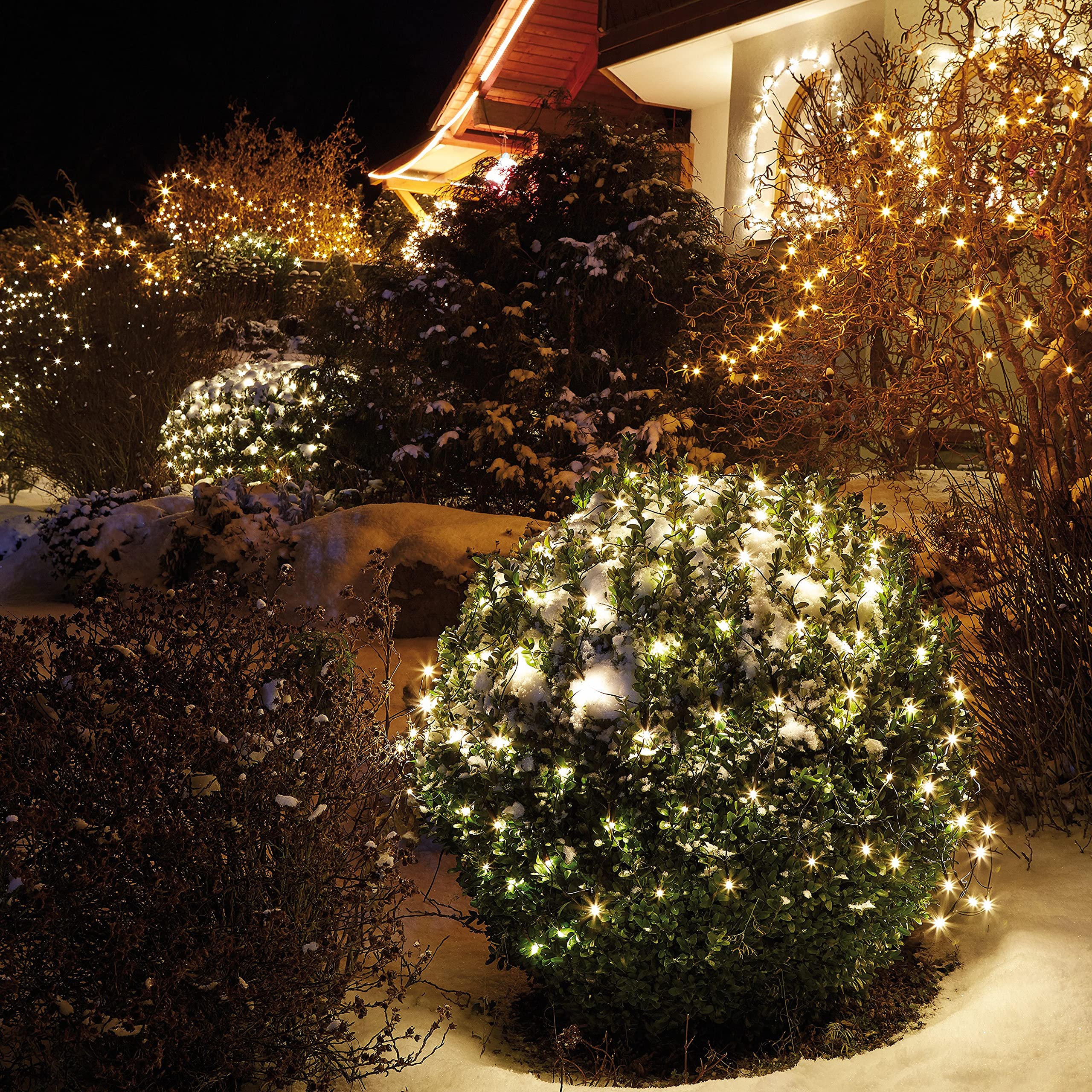 hellum-Lichternetz außen Buschbeleuchtung 200 warm-weiße/bunte (umschaltbar) LED 3x1,5m mit Timer für Balkon Hauswand Pavillon Garten für Party Weihnachten Hochzeit, 59 lm, für Innen + Außen 577051