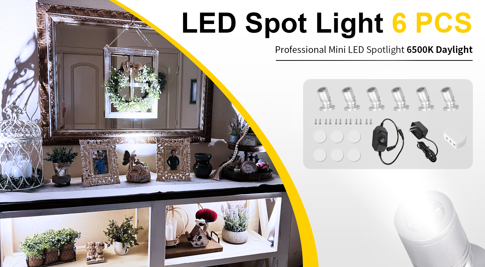Image of LED Mini Spot Light, 6PCS 1.5W 5V Dimmable Spotlight Accent Lights for Artwork Display, Jewelry Showcase, Museum Cabinet, Retail Store Lighting (6400K, Daylight)