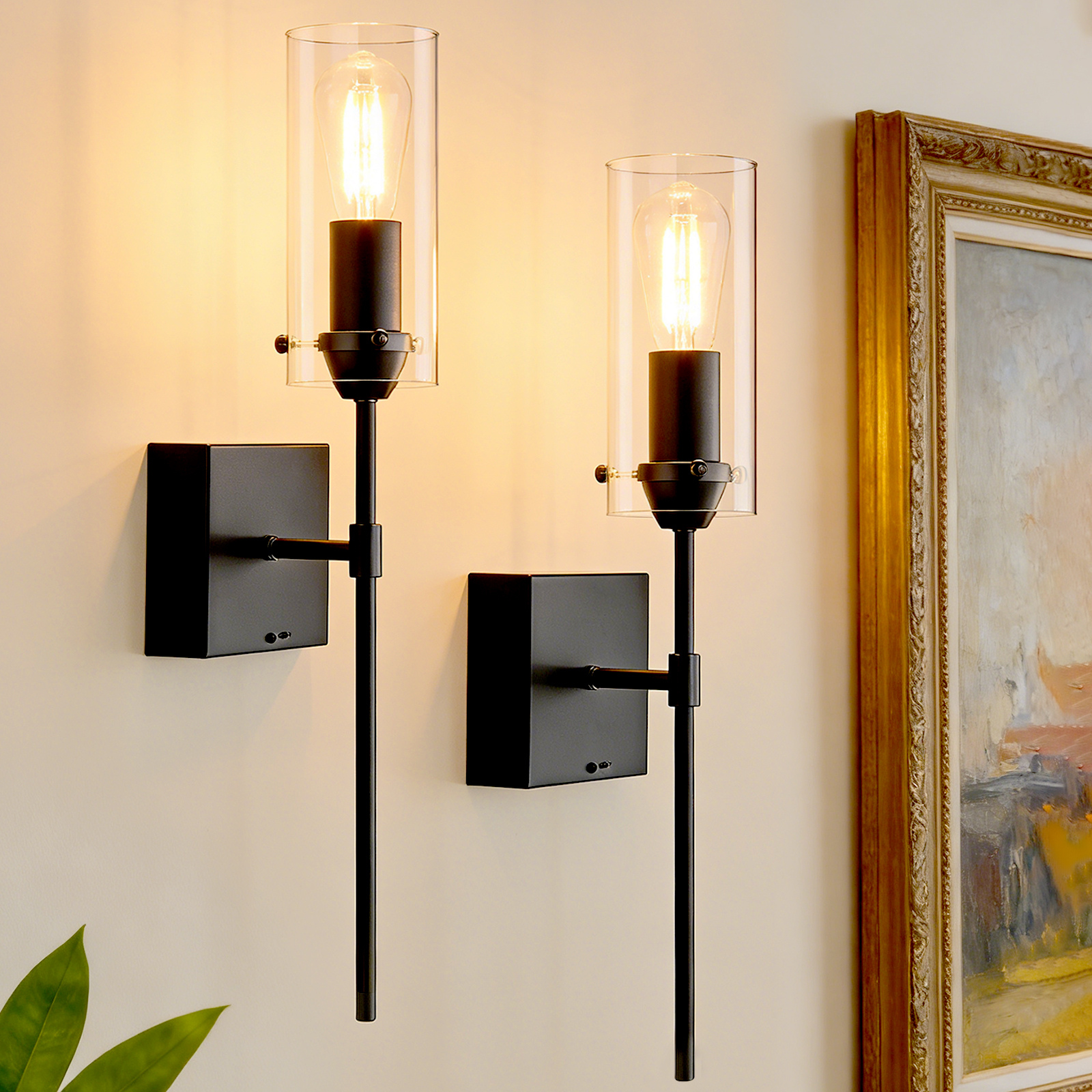 Image of Battery Operated Wall Sconce Glass Wireless Sconces Set of 2 Gold | Wall Sconces Rechargeable with Remote Control Dimmable Wall Light for Bedroom Living Room Hallway Entryway, 3000-6500K