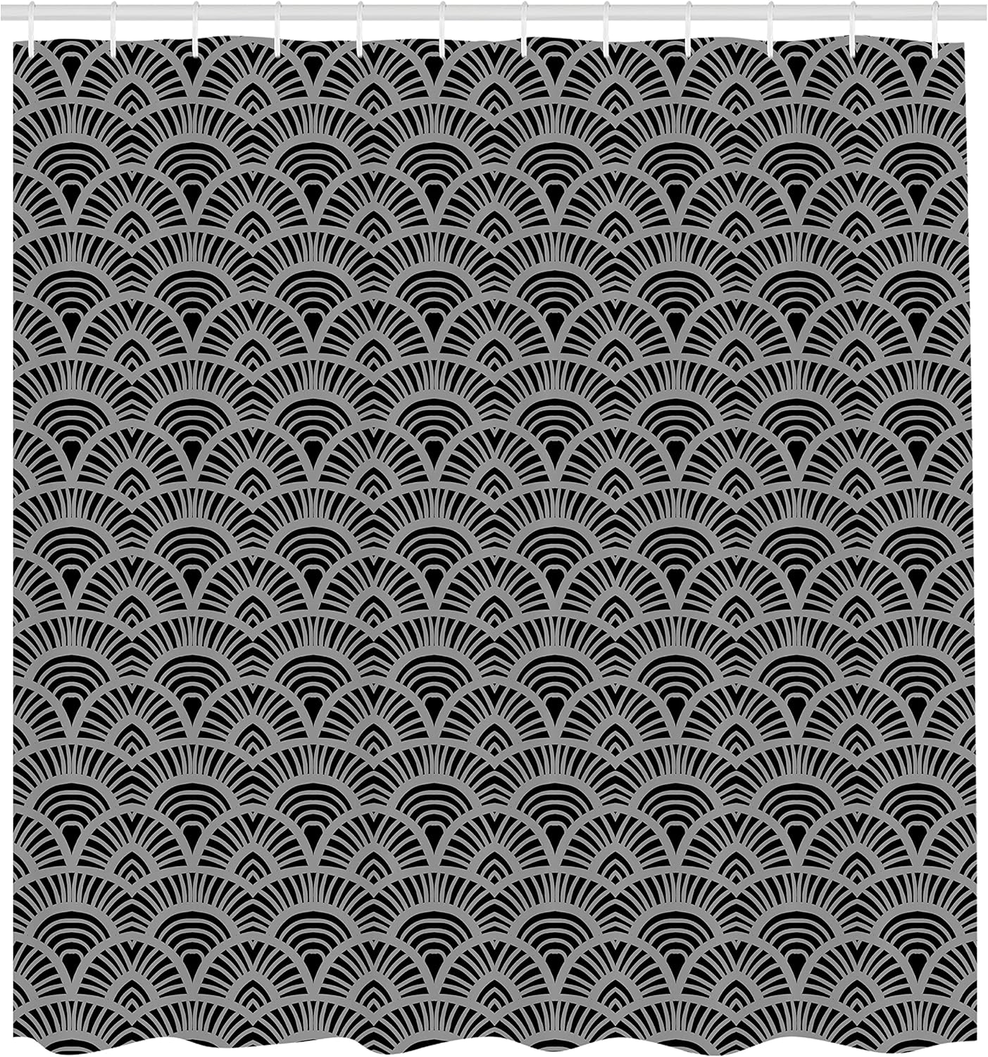 Ambesonne Japanese Art Shower Curtain, Fish Scale Inspired Vintage Hand Drawn Oriental Geometric Lines Motifs, Cloth Fabric Bathroom Decor Set with Hooks, 69" W x 70" L, Dark Grey