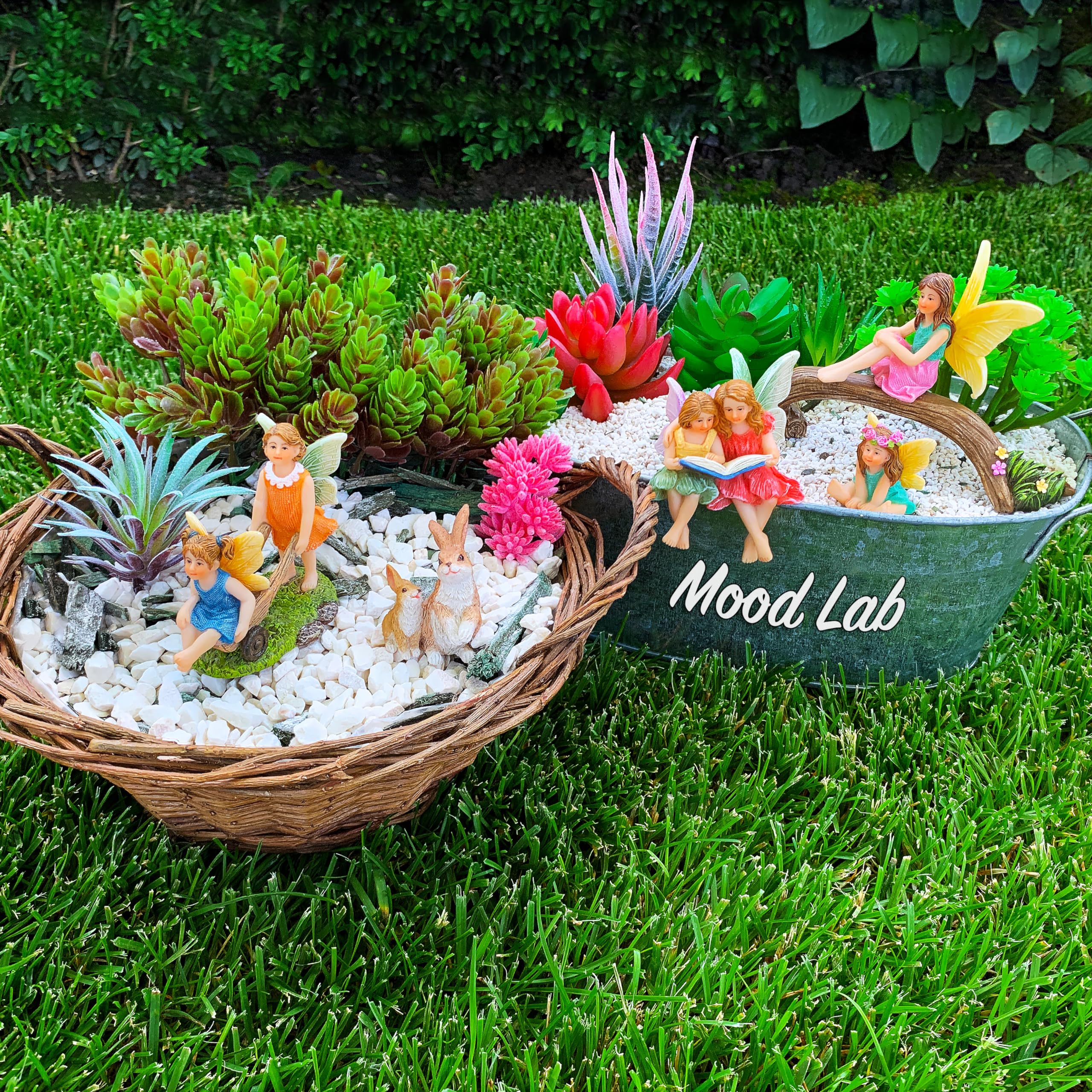 Mood Lab Fairy Garden – Kit di statuette e accessori per la famiglia in miniatura, set da 6 pezzi, decorazione per esterni o per la casa
