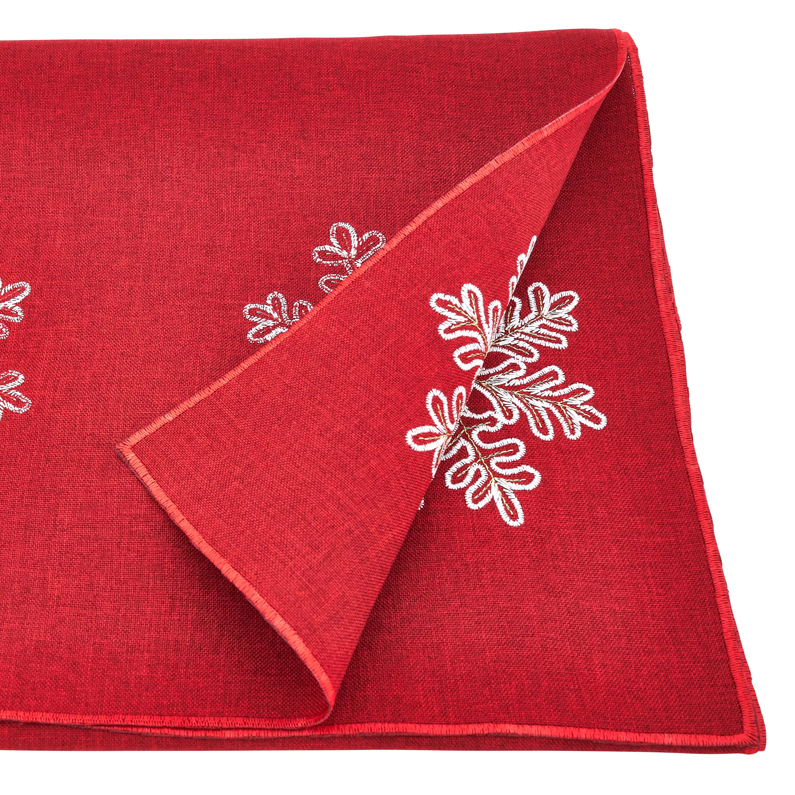 SARO LIFESTYLE Neve Collection Faux Fur Cow Hide Runner - Snowflake Embroidered Christmas Table Decor (16"x90")