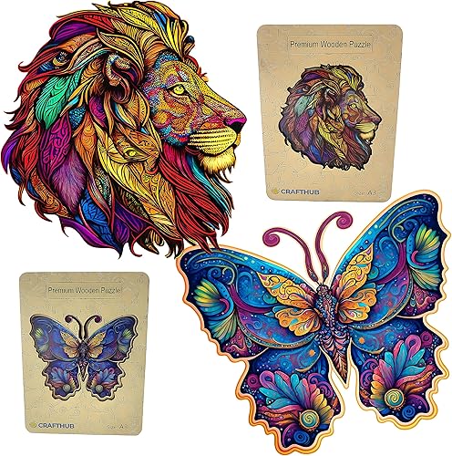 Rompecabezas de madera con diseño de animales, diseño de mariposa y león intrincado para adultos y niños, tamaño grande y A3