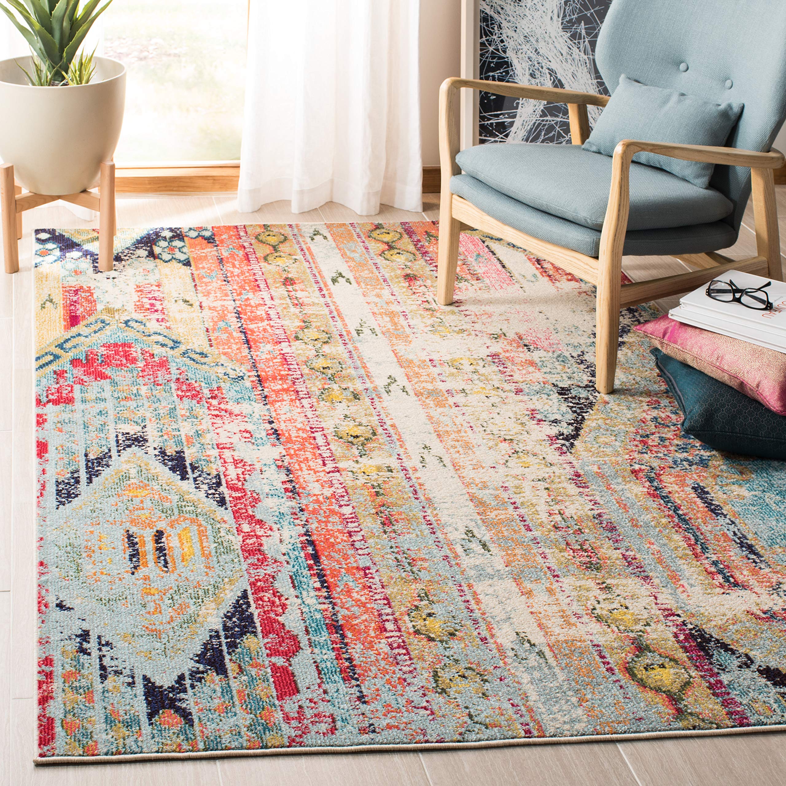 Safavieh Modern Chic Indoor Woven Rectangle Area Rug, Madison Collection, MAD422, in Blue/Orange