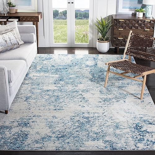 Miniatura 110 de SAFAVIEH Brentwood Collection - Alfombra de área de 9 x 12 pies, gris claro y azul, diseño abstracto moderno, no desprende pelusa y de fácil azul