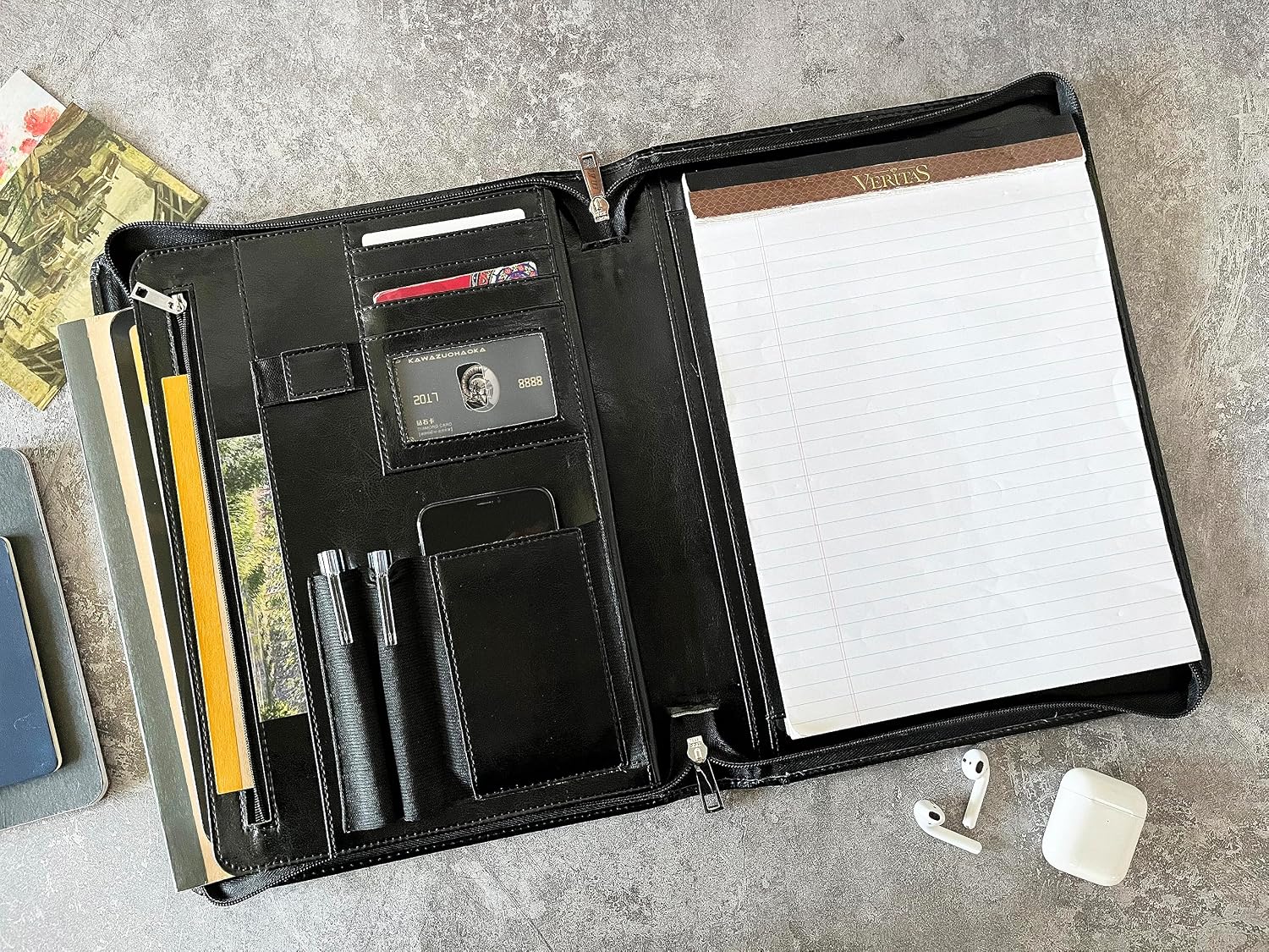 Leather Portfolio for Men, Personalized Leather Portfolio with Zipper, Customized Portfolio Organizer, Vegan Leather Padfolio for Women, Custom
