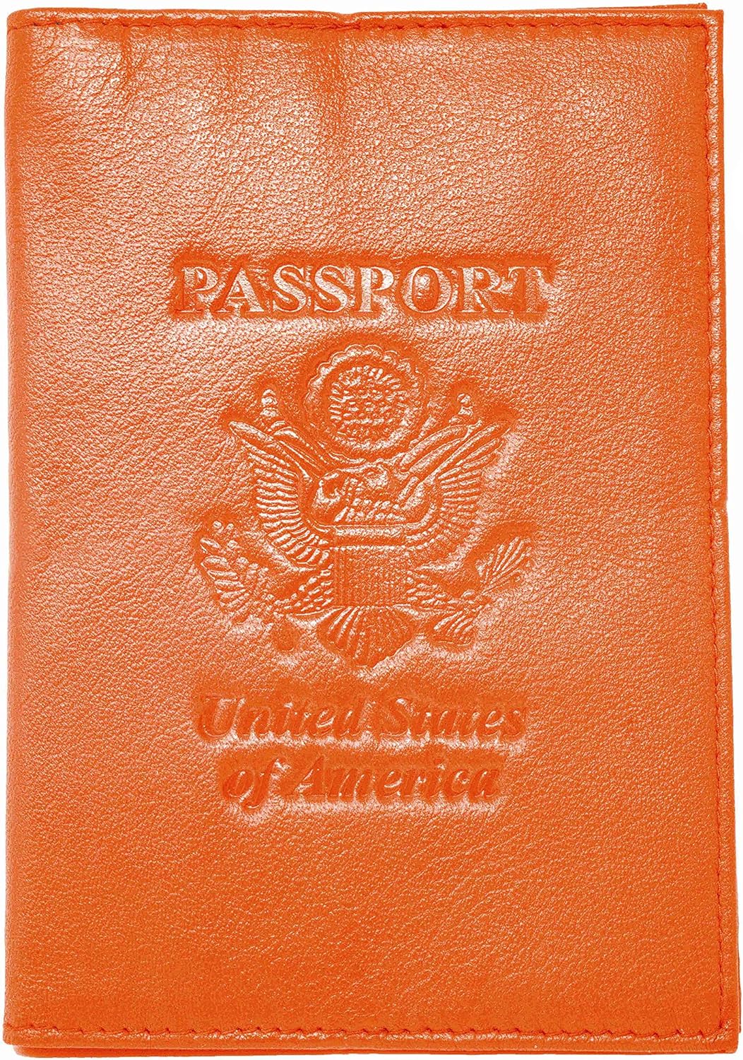 Genuine Cowhide Leather Orange RFID-Blocking Passport Cover Case Holder & Wallet
