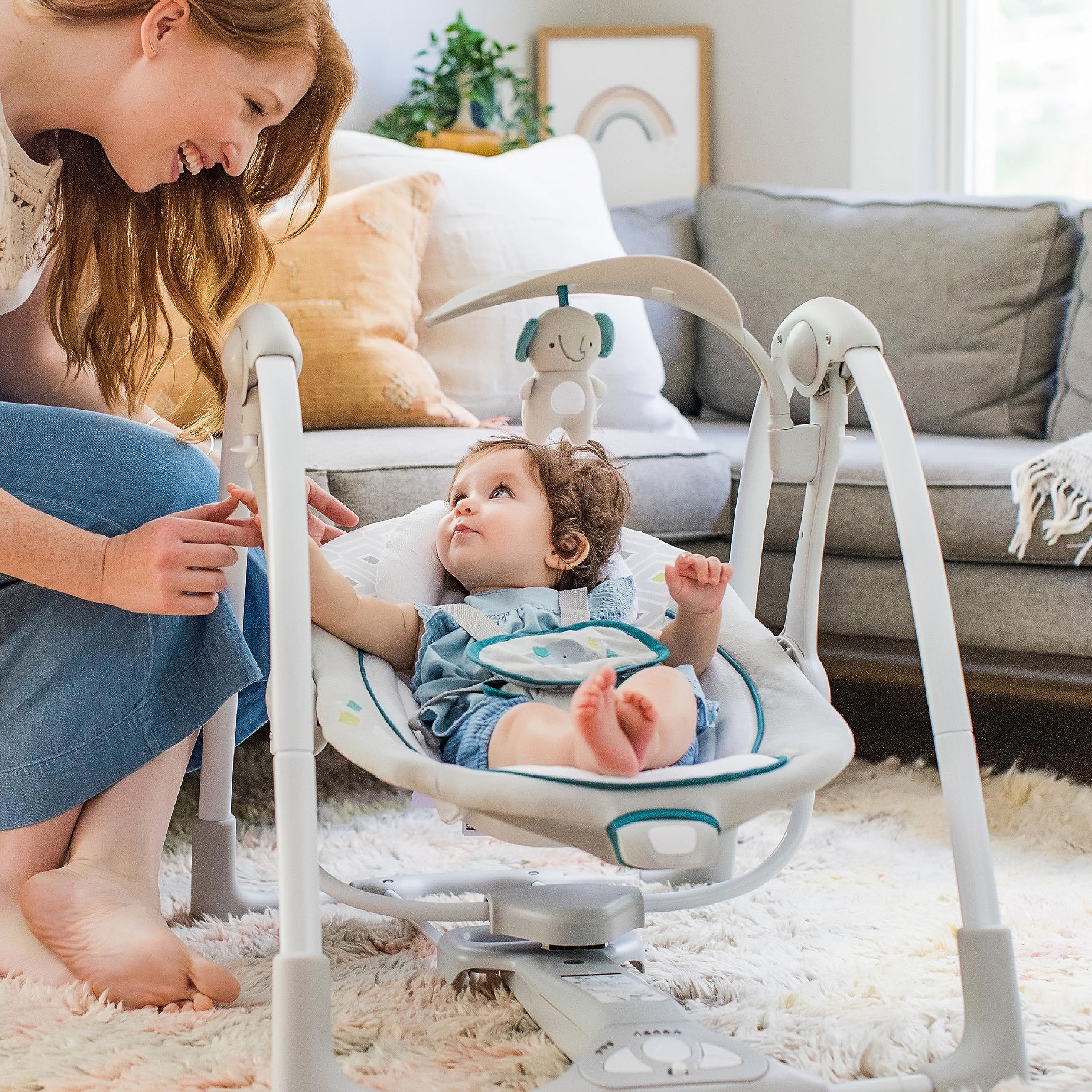Ingenuity ConvertMe 2-in-1 Compact Portable Automatic Baby Swing & Infant Seat, Battery-Powered Vibrations, Nature Sounds, 0-9 Months 6-20 lbs- Nash
