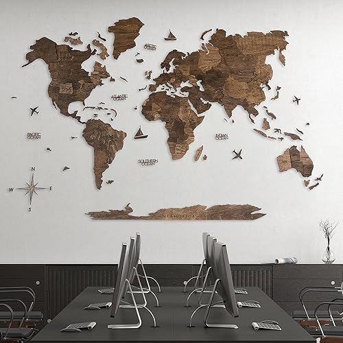 Miniatura 9 de Arte de pared de madera 3D hecho a mano con mapa del mundo, decoración de pared grande, rastrea tus viajes por el mundo, especial para el hogar, la