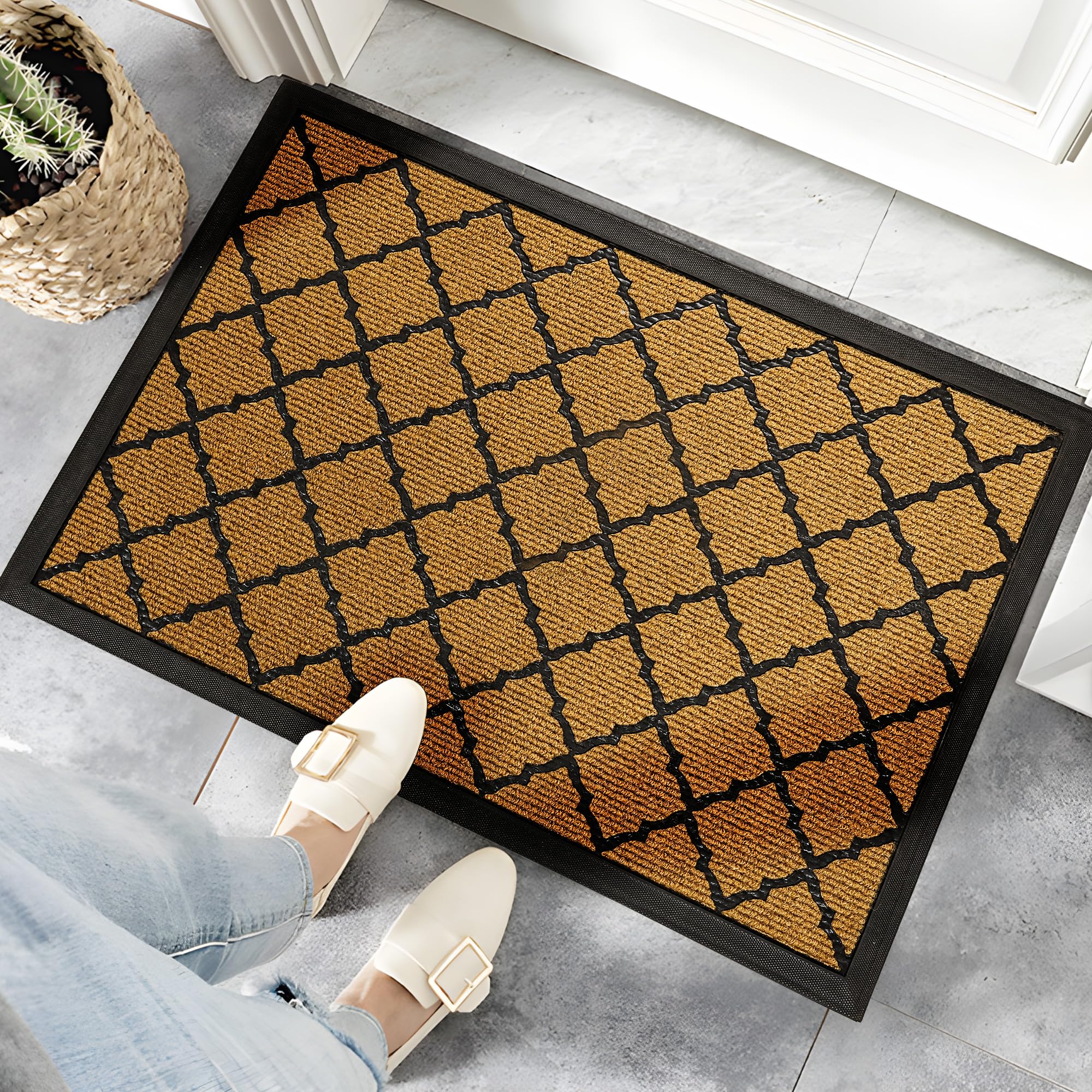 Front Door Mat for Outdoor Entrance: All Weather Durable Welcome Mat for Indoor Entryway, Patio, Garage, Porch - Thin Absorbent Dirt Trapper Doormat - Weatherproof, Easy to Clean - 36