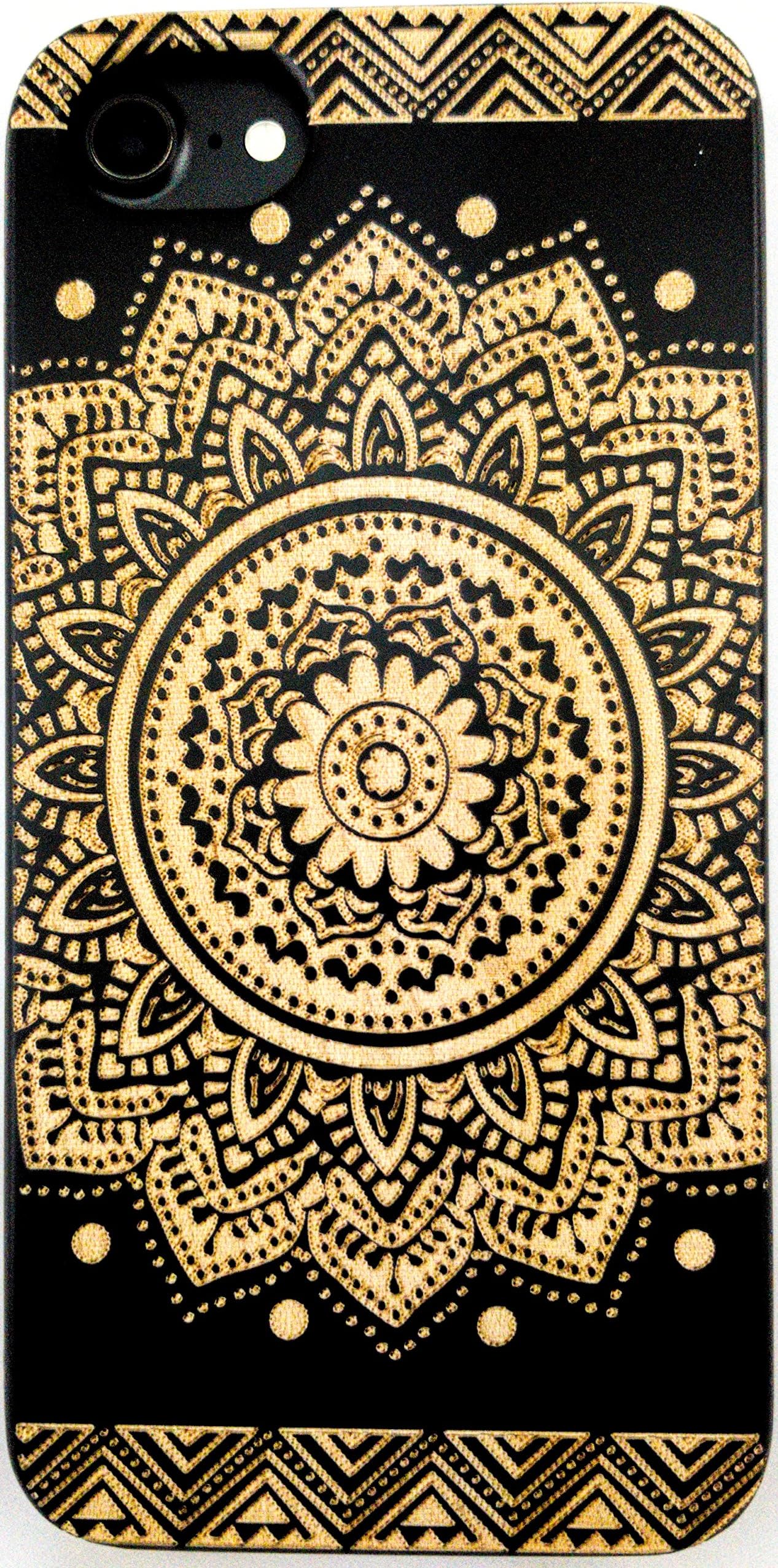 Gammashark Real Premium Quality Wood Case with Flower design on Black Natural Carved Eco Friendly Wooden Case Hybrid Laser Engraved Ultra Slim Back Case Protective Cover (iPhone 5 / 5S / SE)