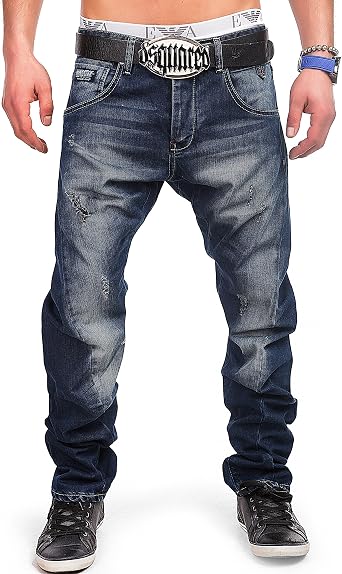 S\u0026B 24brands jeans pantaloni denim blu biker effetto vintage look usato  distrutto clubwear orlo storto a sigaretta - 3020, Size:33;Farbe (NEU):Blu  : Amazon.it: Abbigliamento
