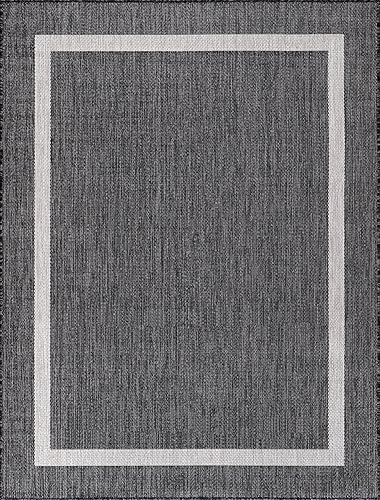 Lena Rug Alfombra moderna para interiores y exteriores, resistente a la intemperie, para porche, terraza, balcón, patio, 9 x 12 pulgadas, gris oscuro