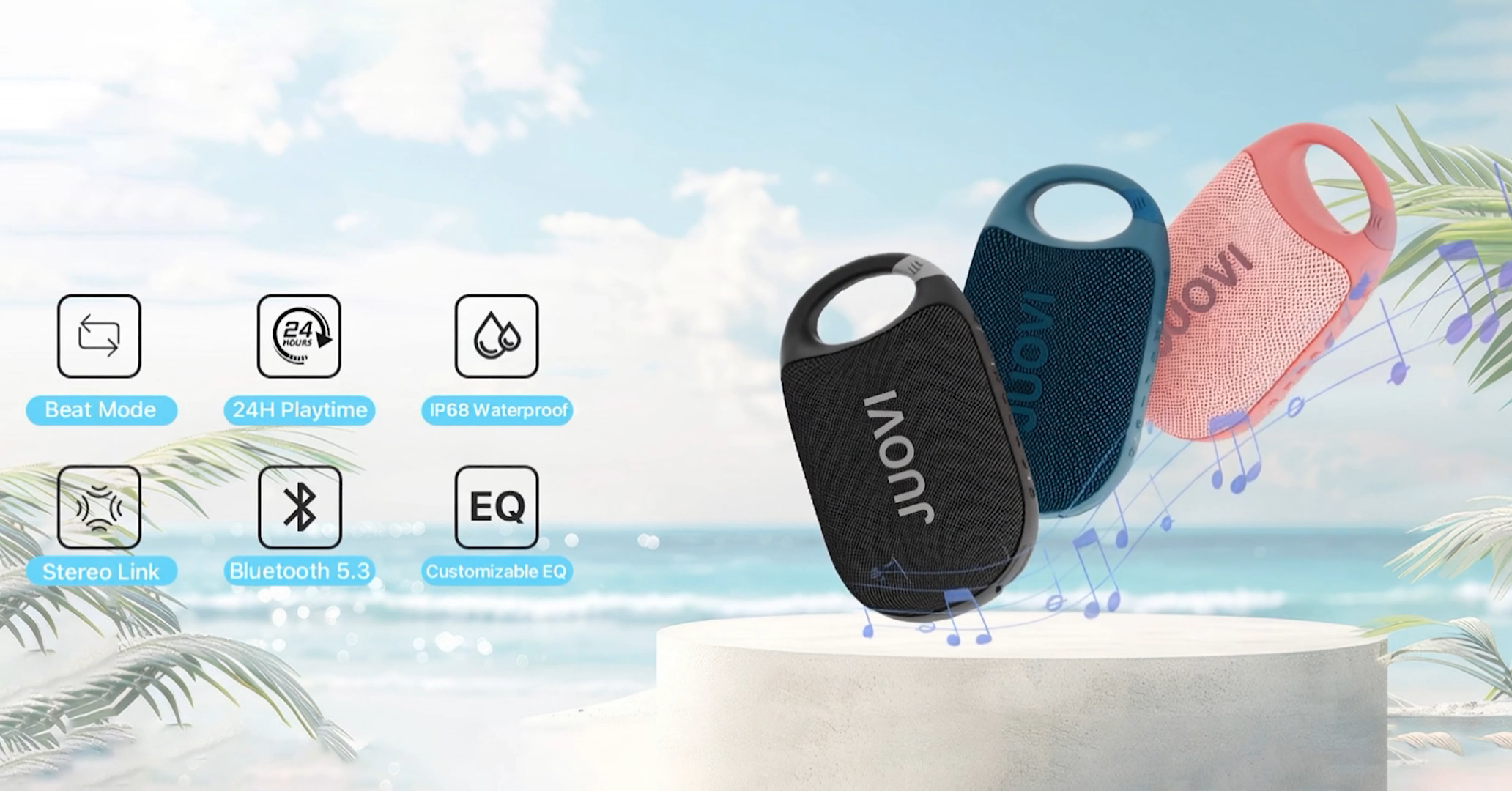Amazon.com: JUOVI Clip Portable Bluetooth Speaker Wireless,Stereo Sound,24H  Playtime,Loud Volume,Bluetooth 5.3 Connectivity,IP68 Waterproof,Built-in  Carabiner,Speaker for Beach,Room,and Outdoor Travel (Blue) : Electronics